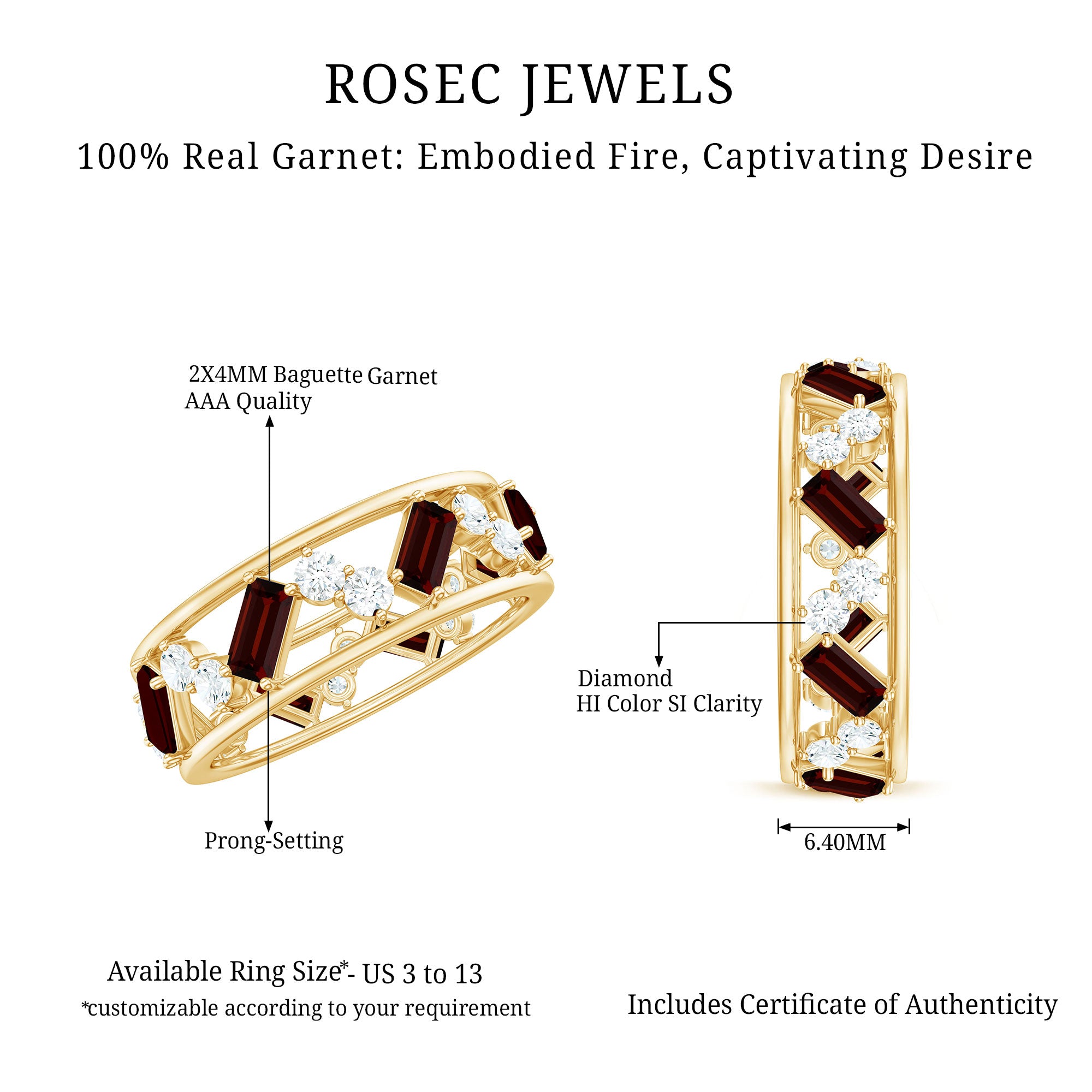 Rosec Jewels-Certified Real Garnet Diamond Wide Eternity Band