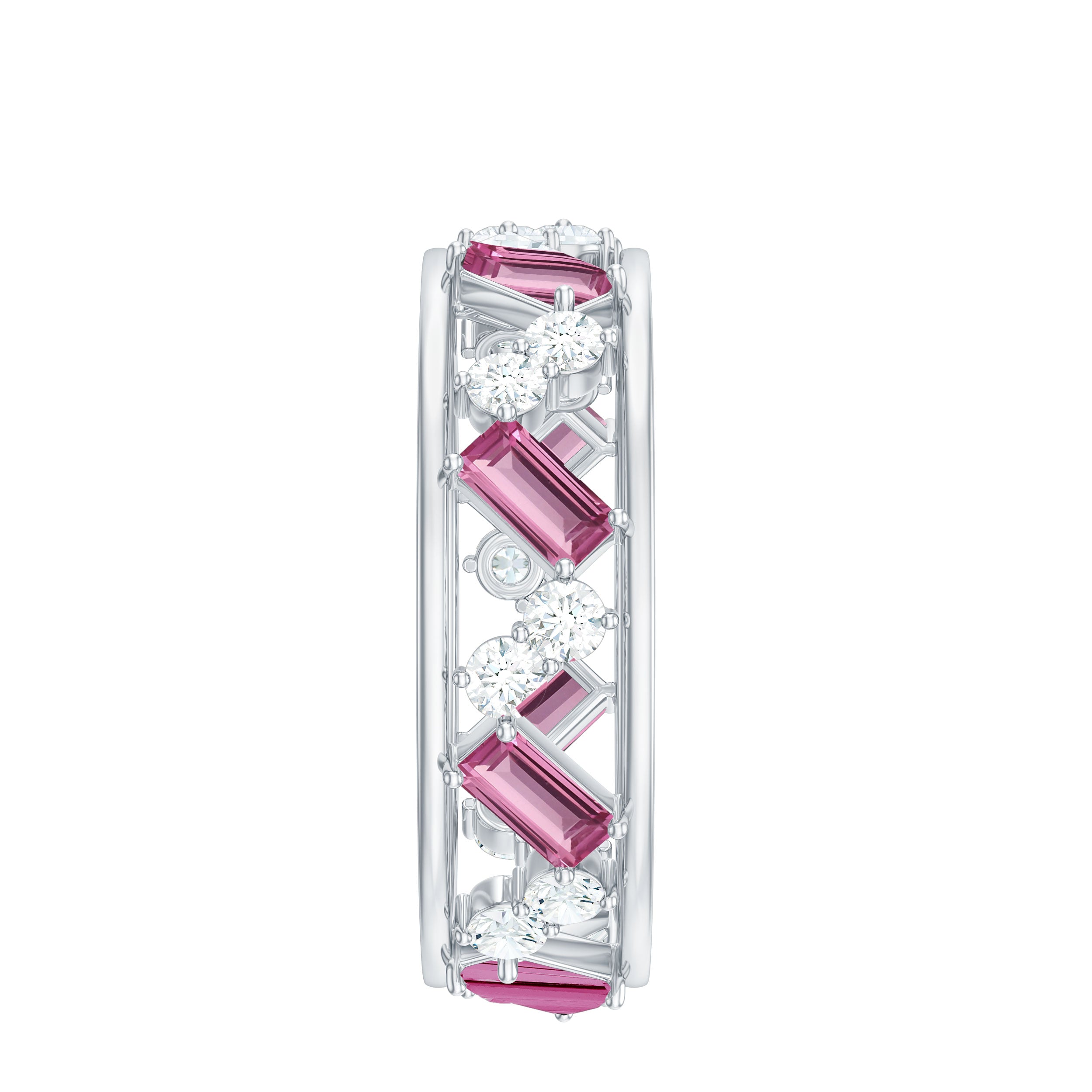 Certified Pink Tourmaline and Diamond Zig Zag Eternity Band AAA - Rosec Jewels