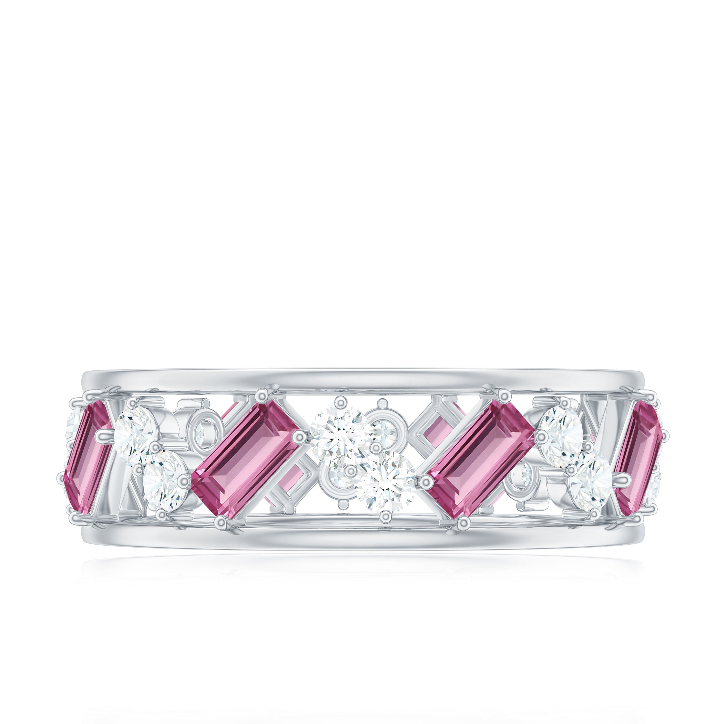 Certified Pink Tourmaline and Diamond Zig Zag Eternity Band AAA - Rosec Jewels