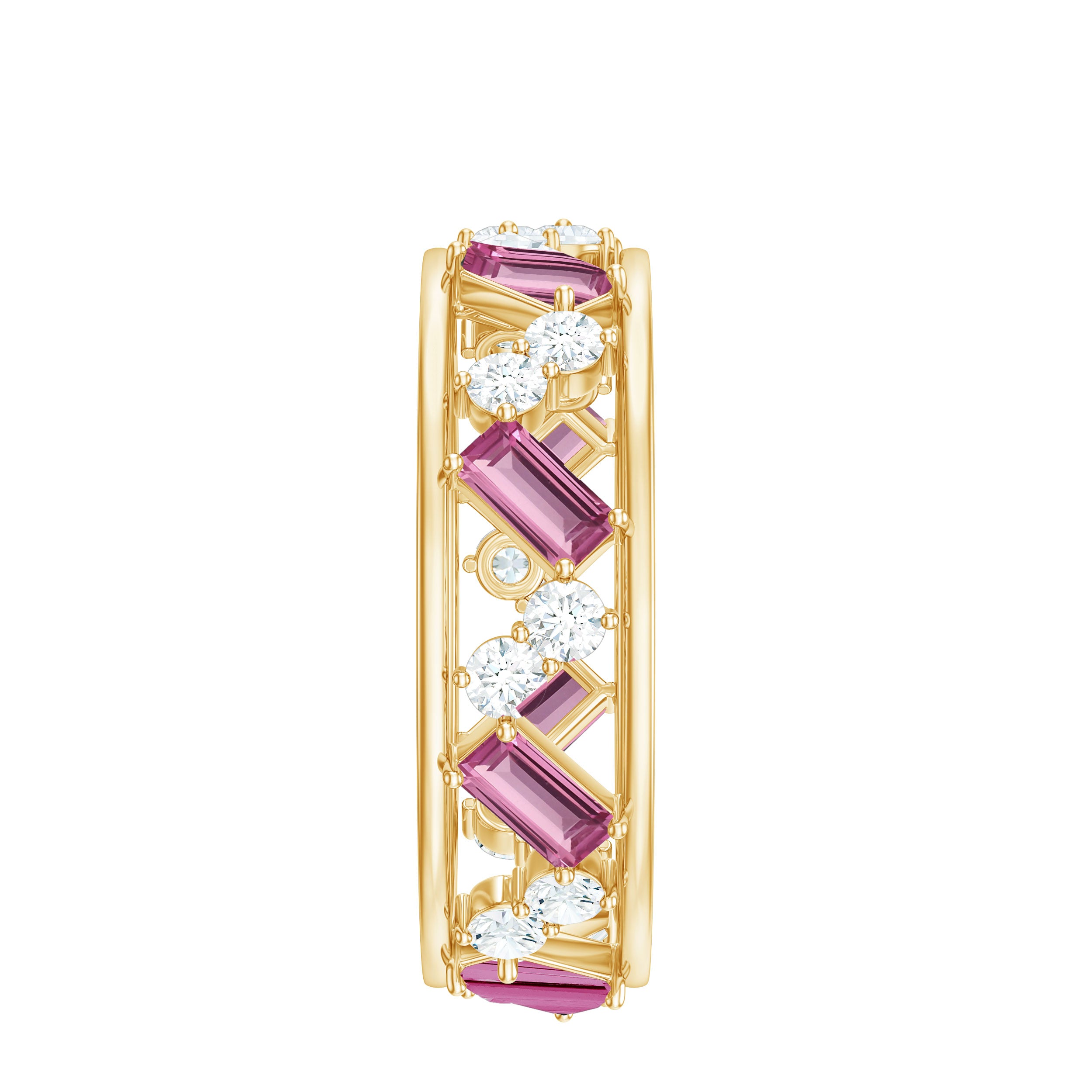 Certified Pink Tourmaline and Diamond Zig Zag Eternity Band AAA - Rosec Jewels