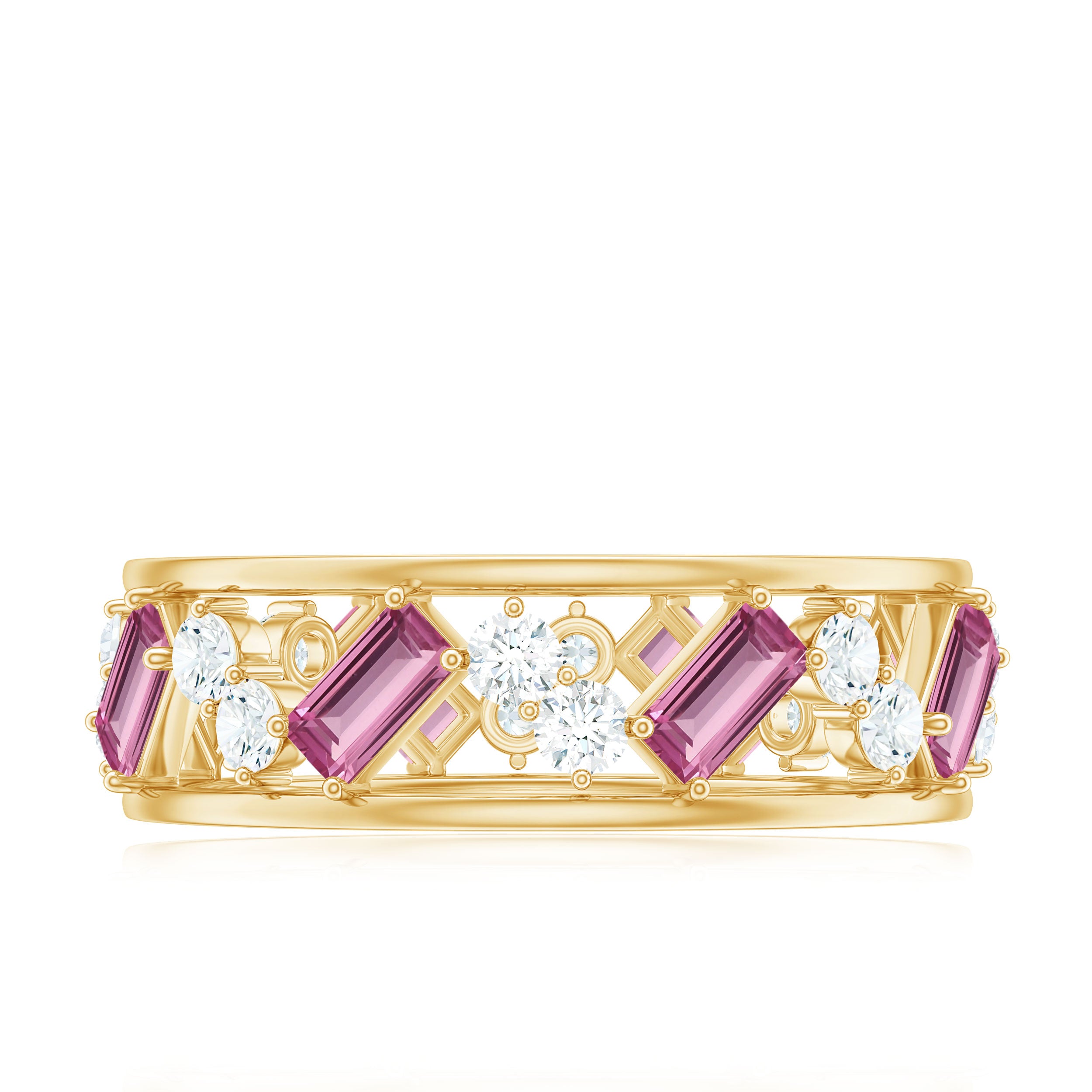 Certified Pink Tourmaline and Diamond Zig Zag Eternity Band AAA - Rosec Jewels