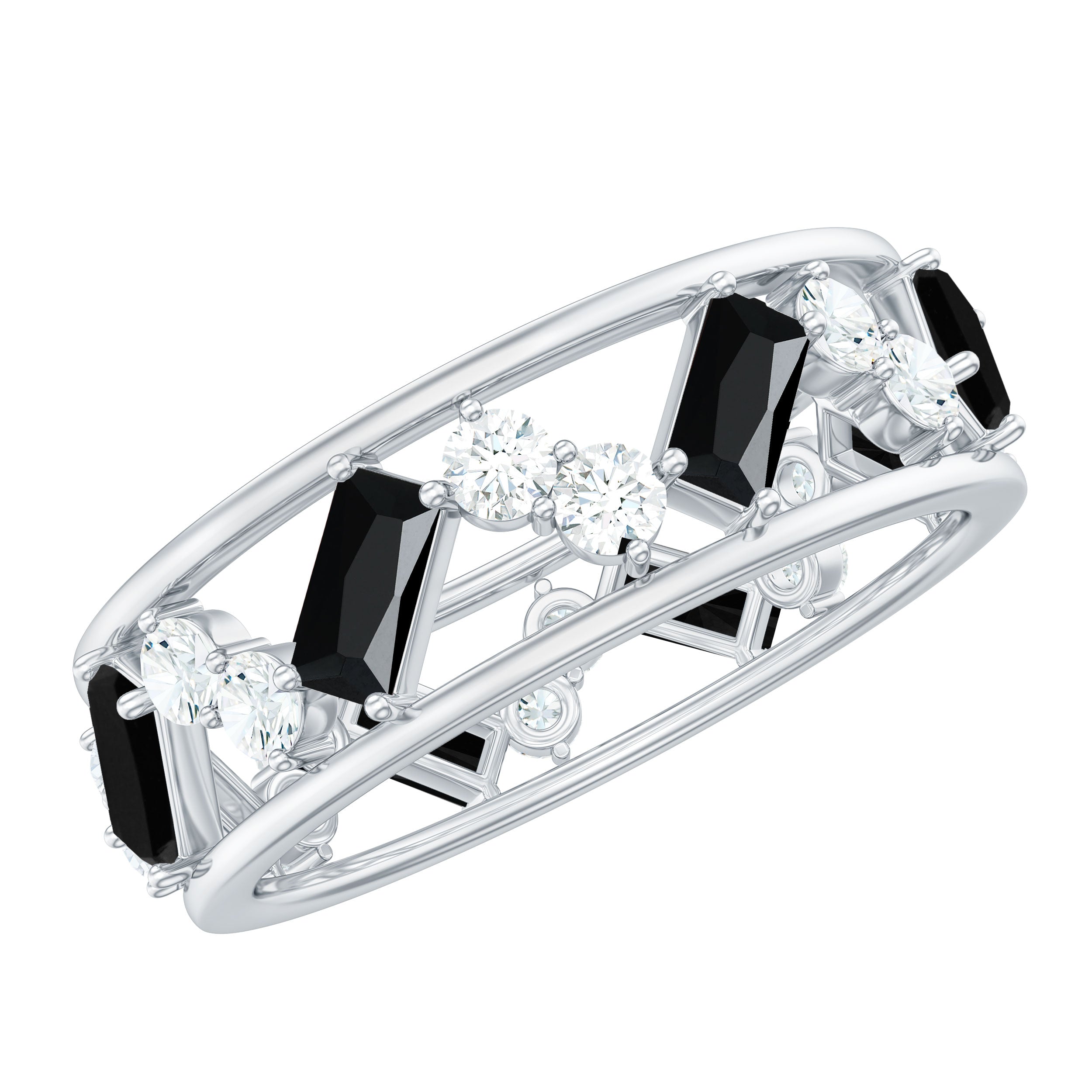 Natural Black Spinel Diamond Eternity Band Ring for Anniversary AAA - Rosec Jewels