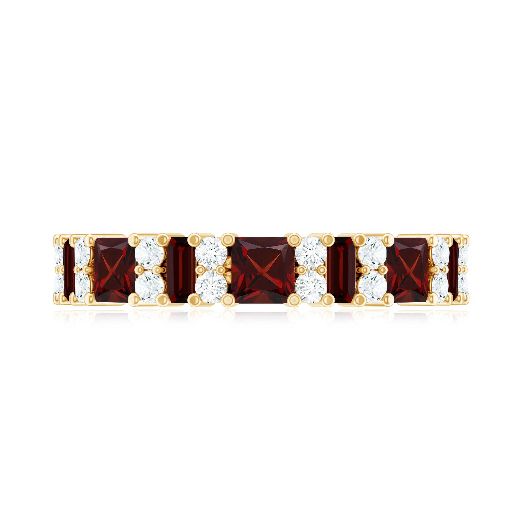 Natural Red Garnet Half Eternity Ring with Diamond AAA - Rosec Jewels