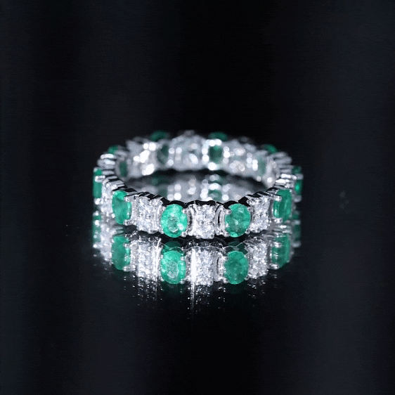 Oval Emerald and Moissanite Eternity Wedding Band AAA - Rosec Jewels