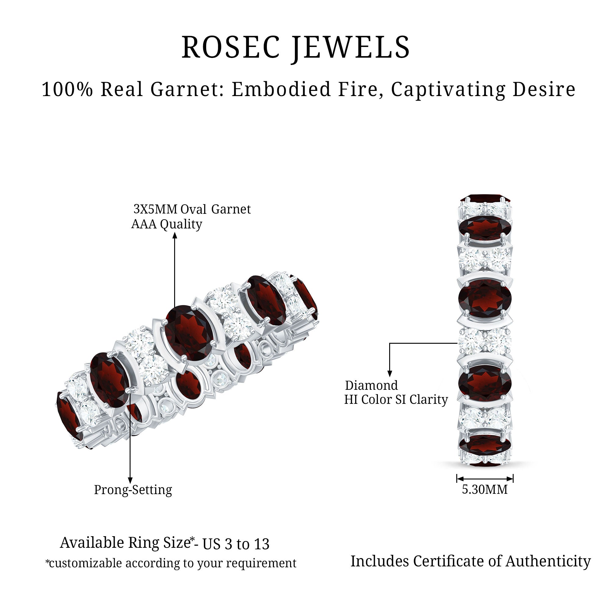 Rosec Jewels-Natural Garnet Diamond Eternity Wedding Band Ring