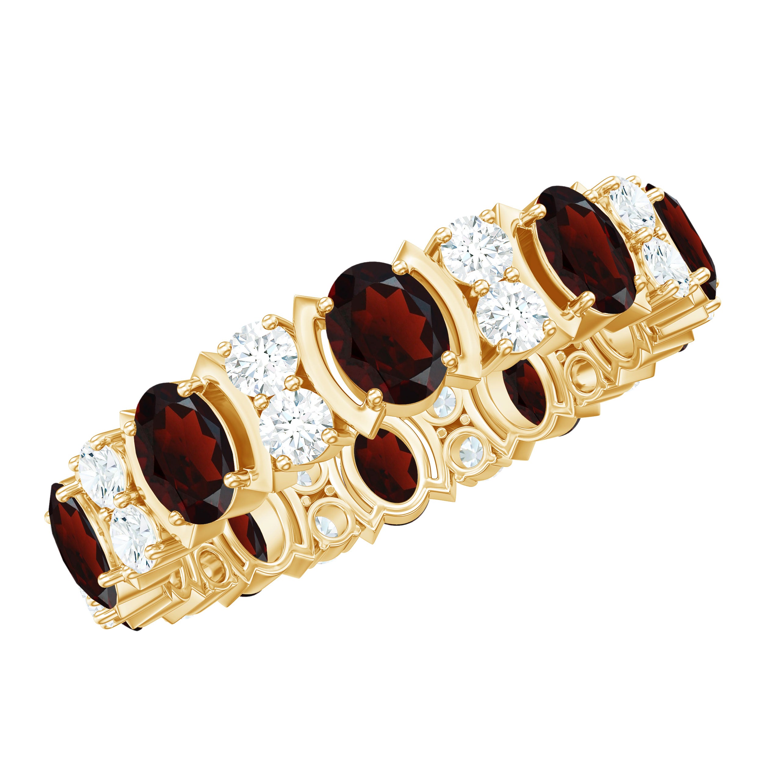 Rosec Jewels-Natural Garnet Diamond Eternity Wedding Band Ring