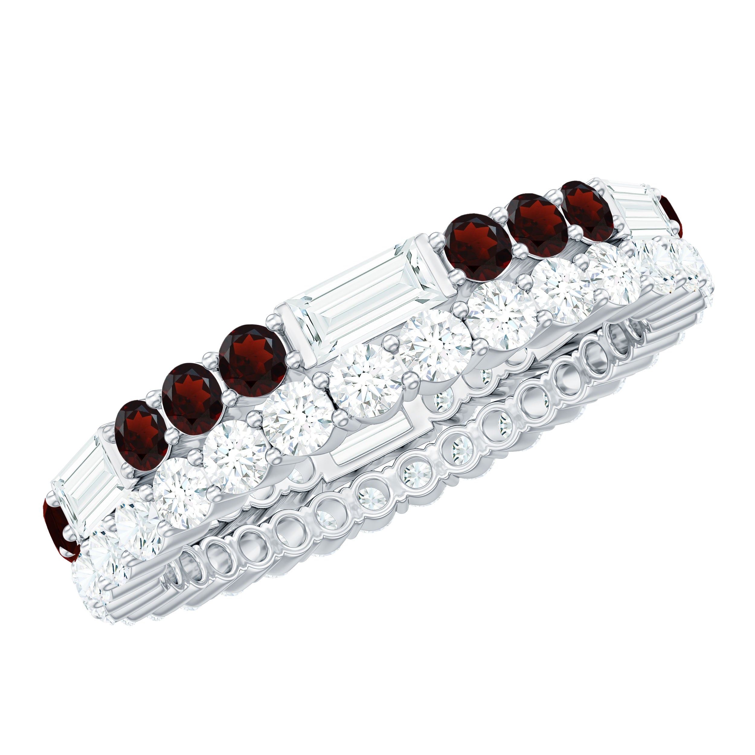 Certified Real Garnet Two Row Wedding Eternity Band Ring