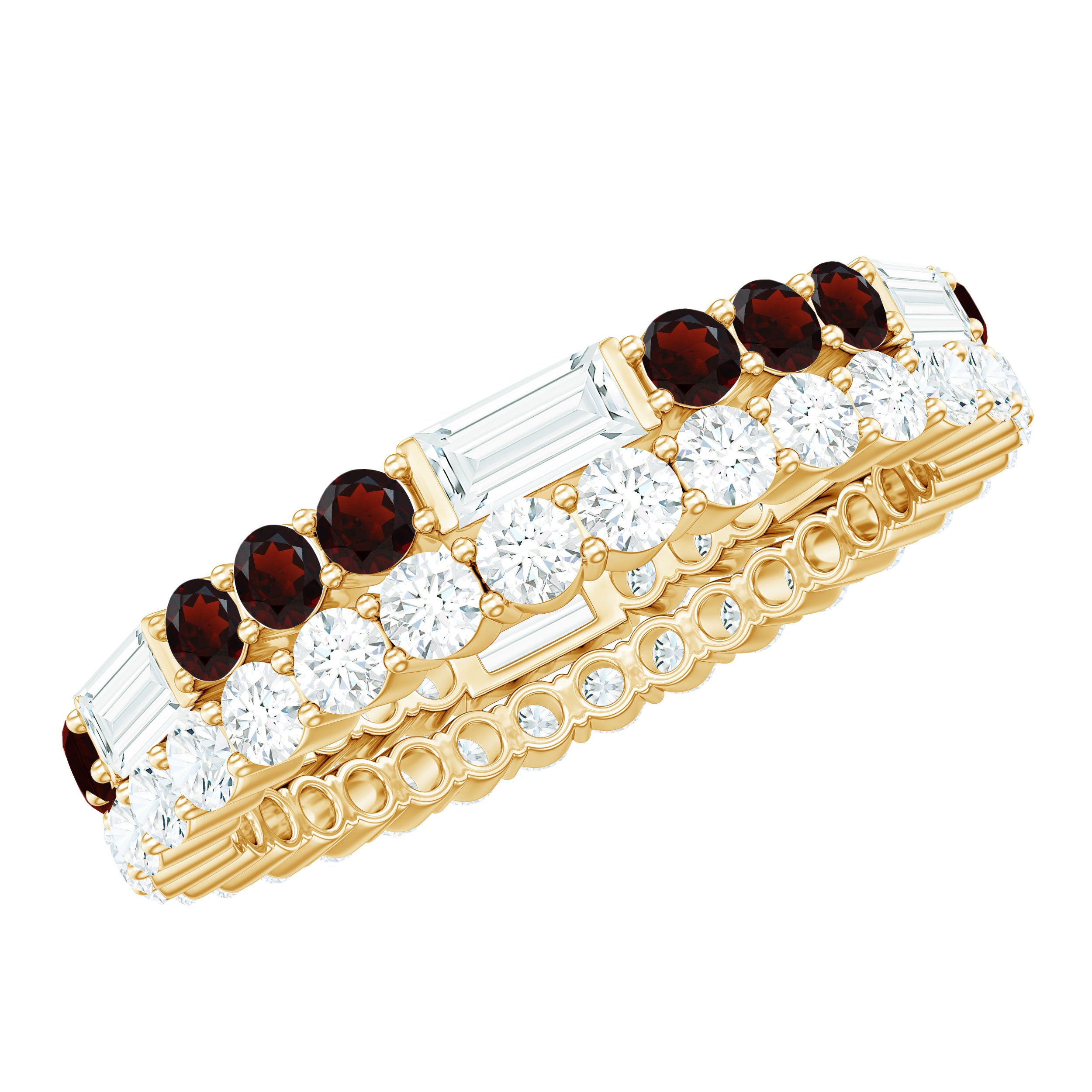 Certified Real Garnet Two Row Wedding Eternity Band Ring AAA - Rosec Jewels