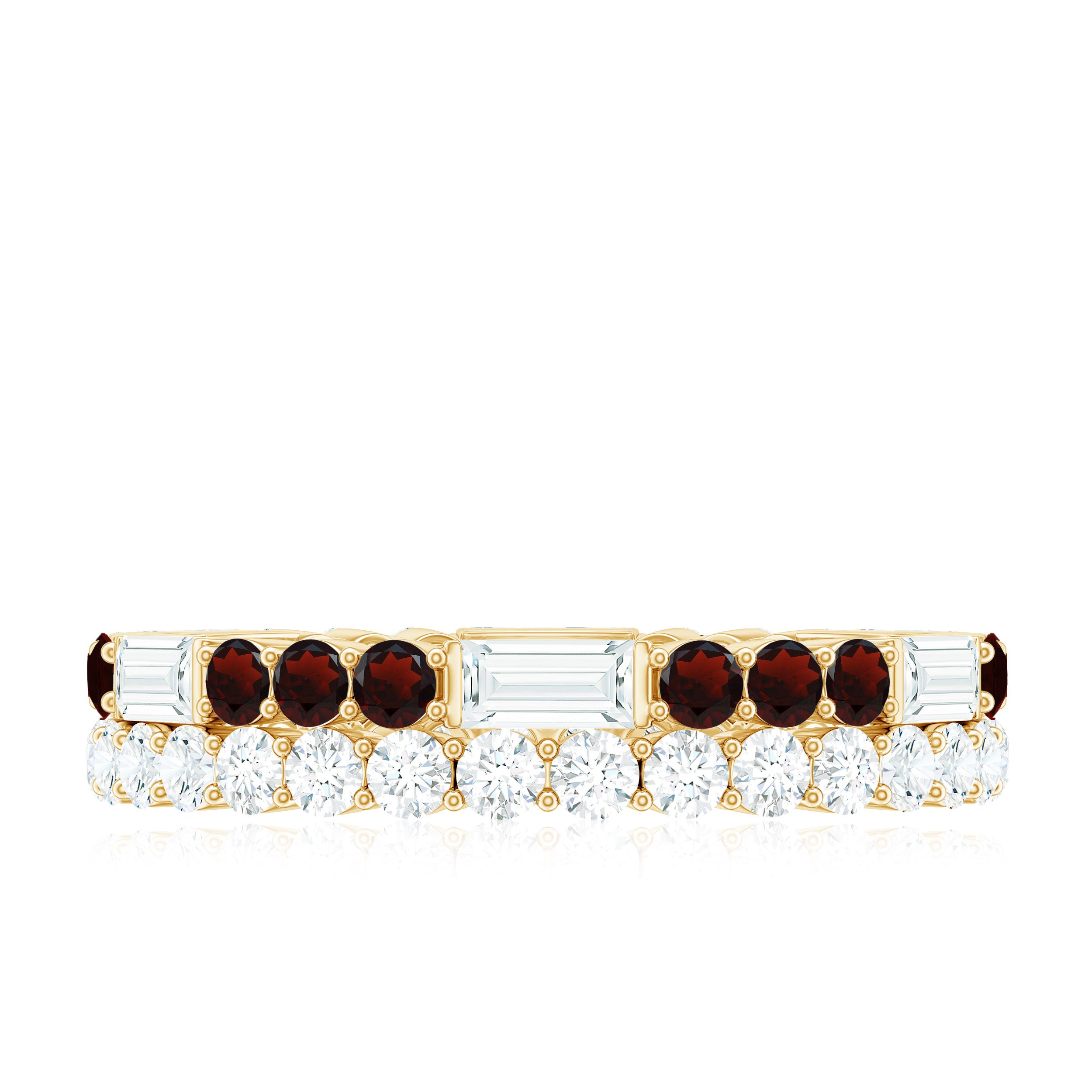 Certified Real Garnet Two Row Wedding Eternity Band Ring AAA - Rosec Jewels
