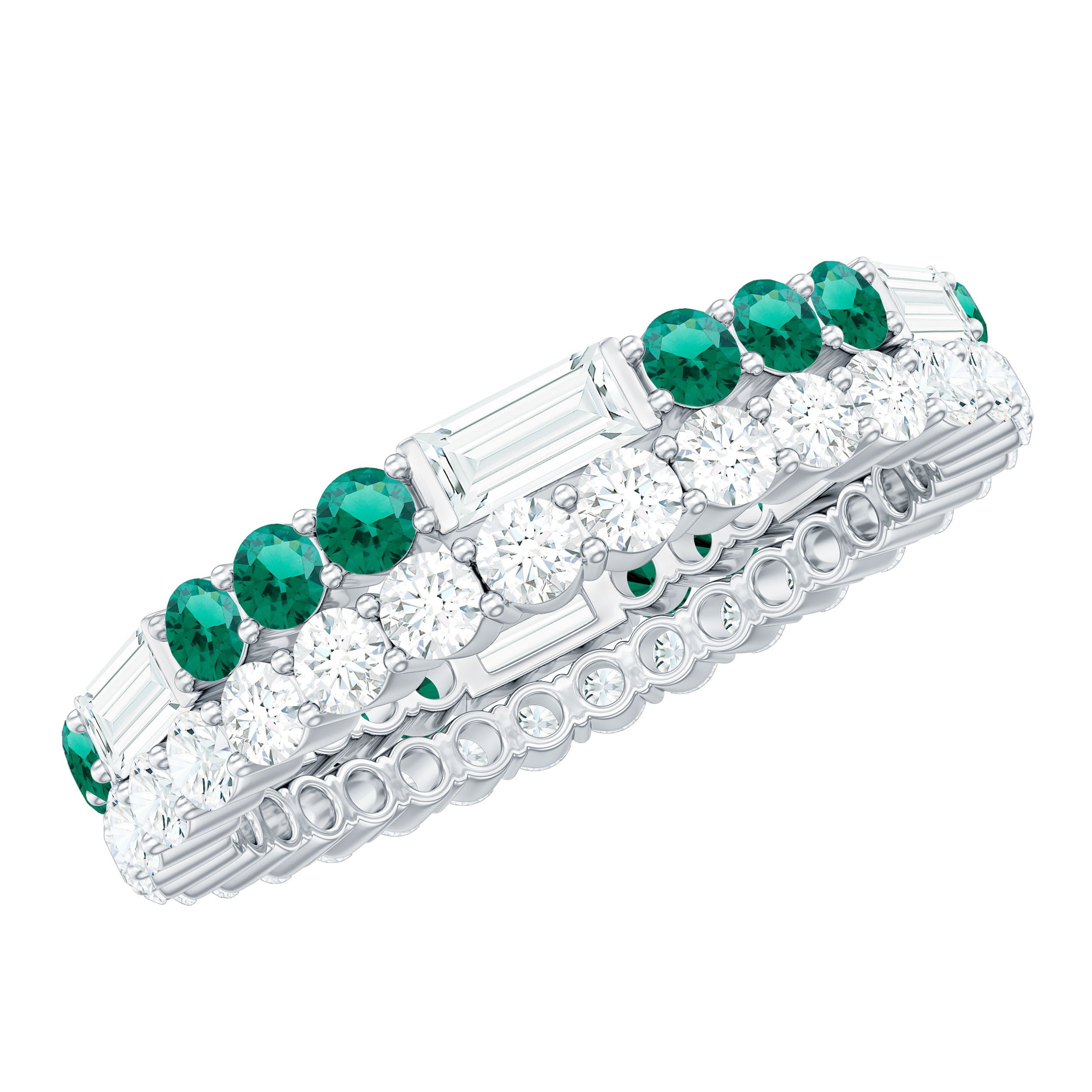 Certified Lab Grown Emerald Double Row Eternity Wedding Band
