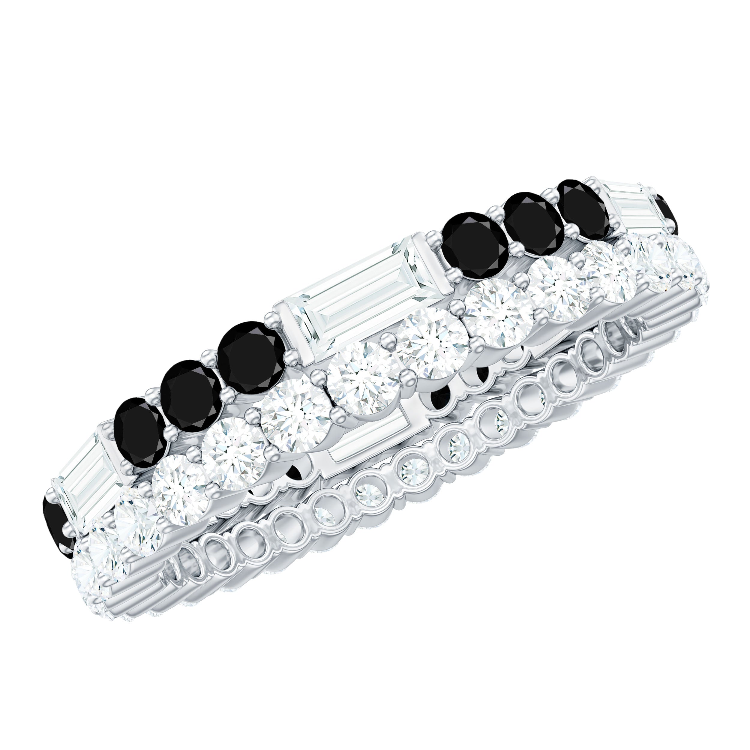 Black Spinel and Moissanite Two Row Eternity Ring
