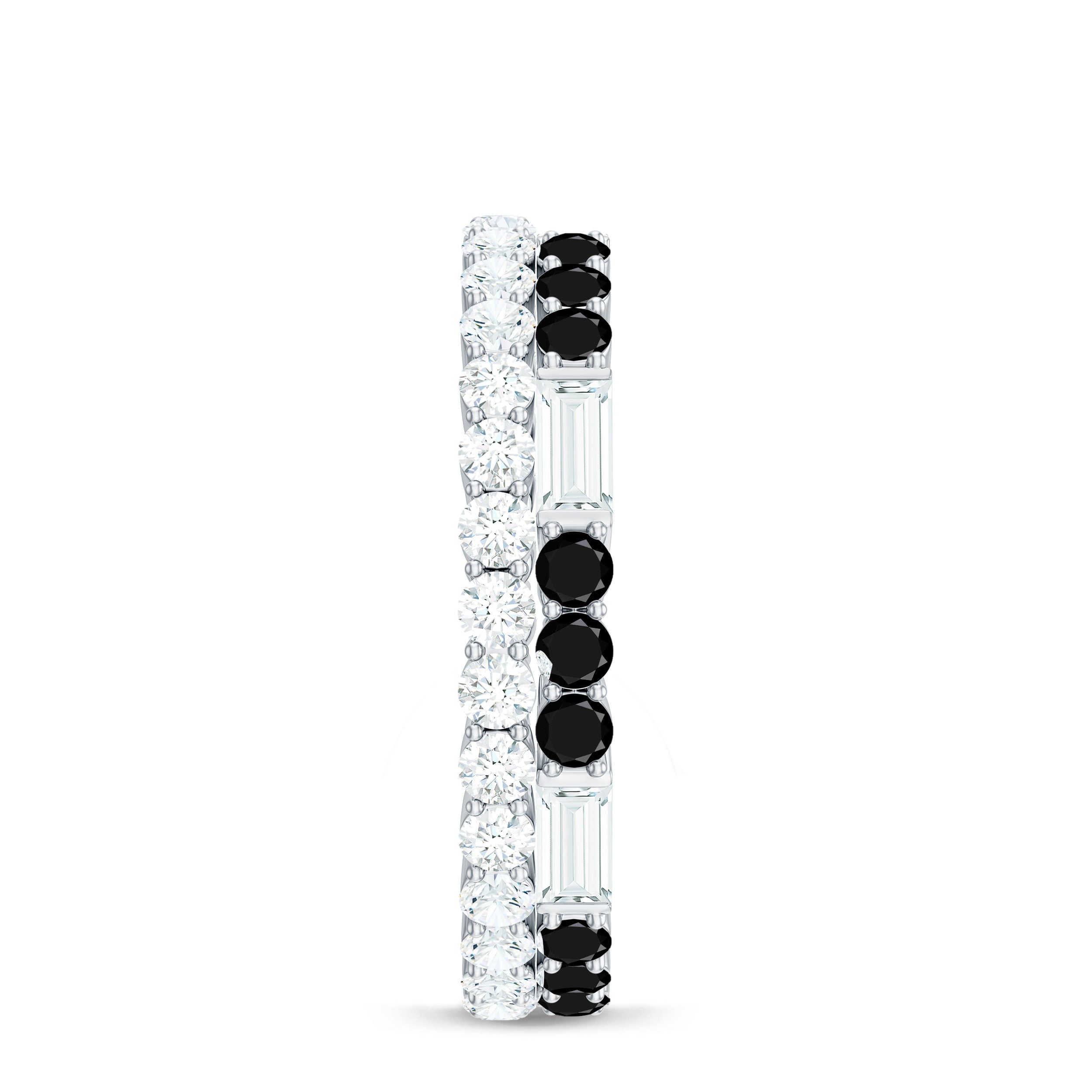 Certified Real 2 Row Black Spinel Eternity Ring with Moissanite AAA - Rosec Jewels