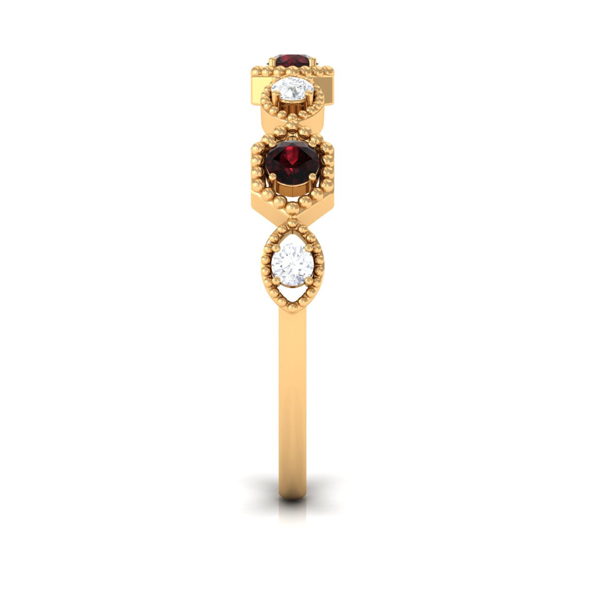Rosec Jewels-Genuine Red Garnet Diamond Half Eternity Ring