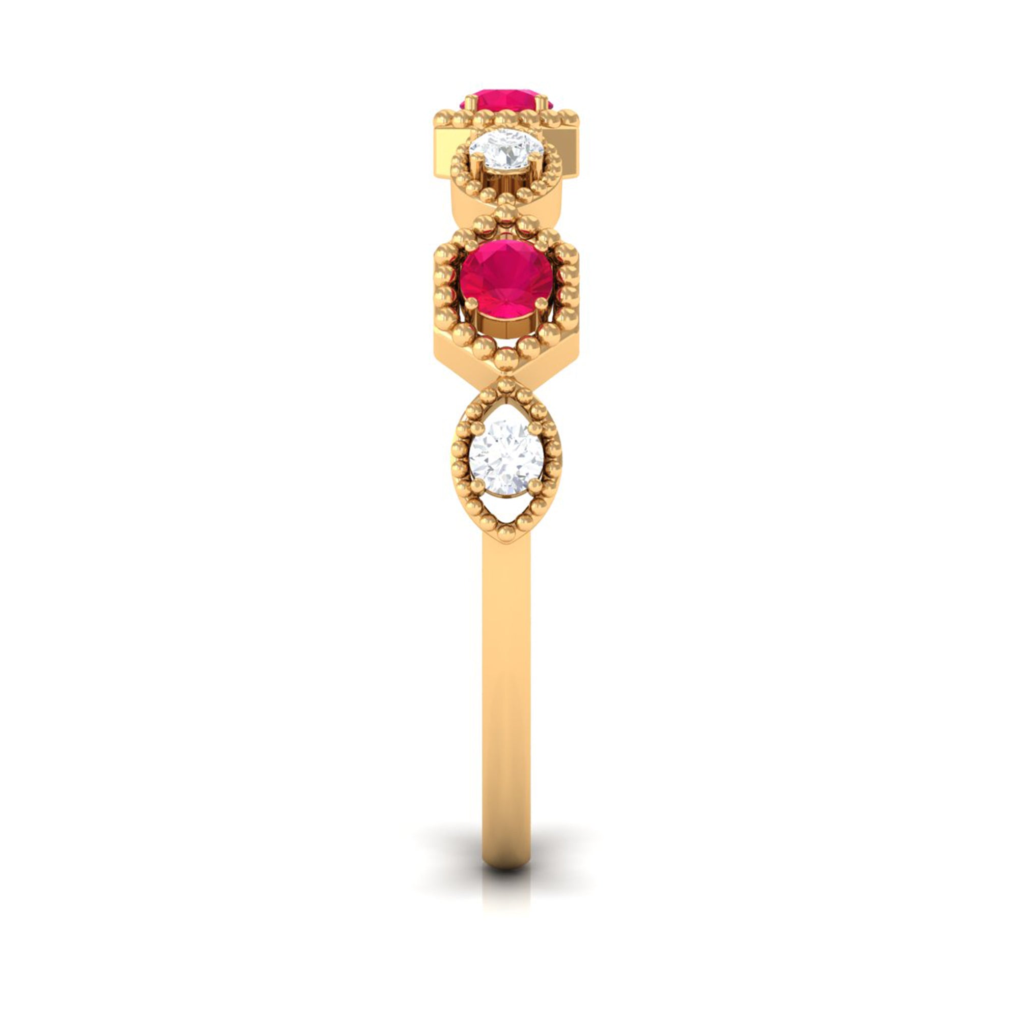 Vintage Style Ruby Diamond Half Eternity Ring for Women AAA - Rosec Jewels