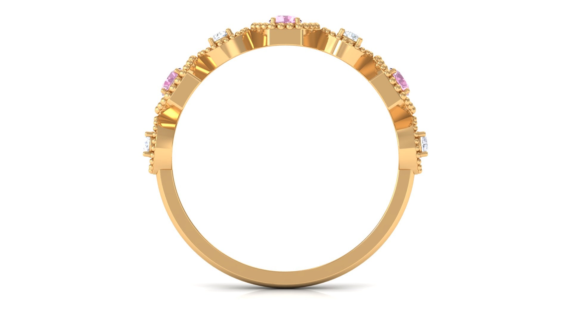 Pink Tourmaline and Diamond Eternity Wedding Band AAA - Rosec Jewels
