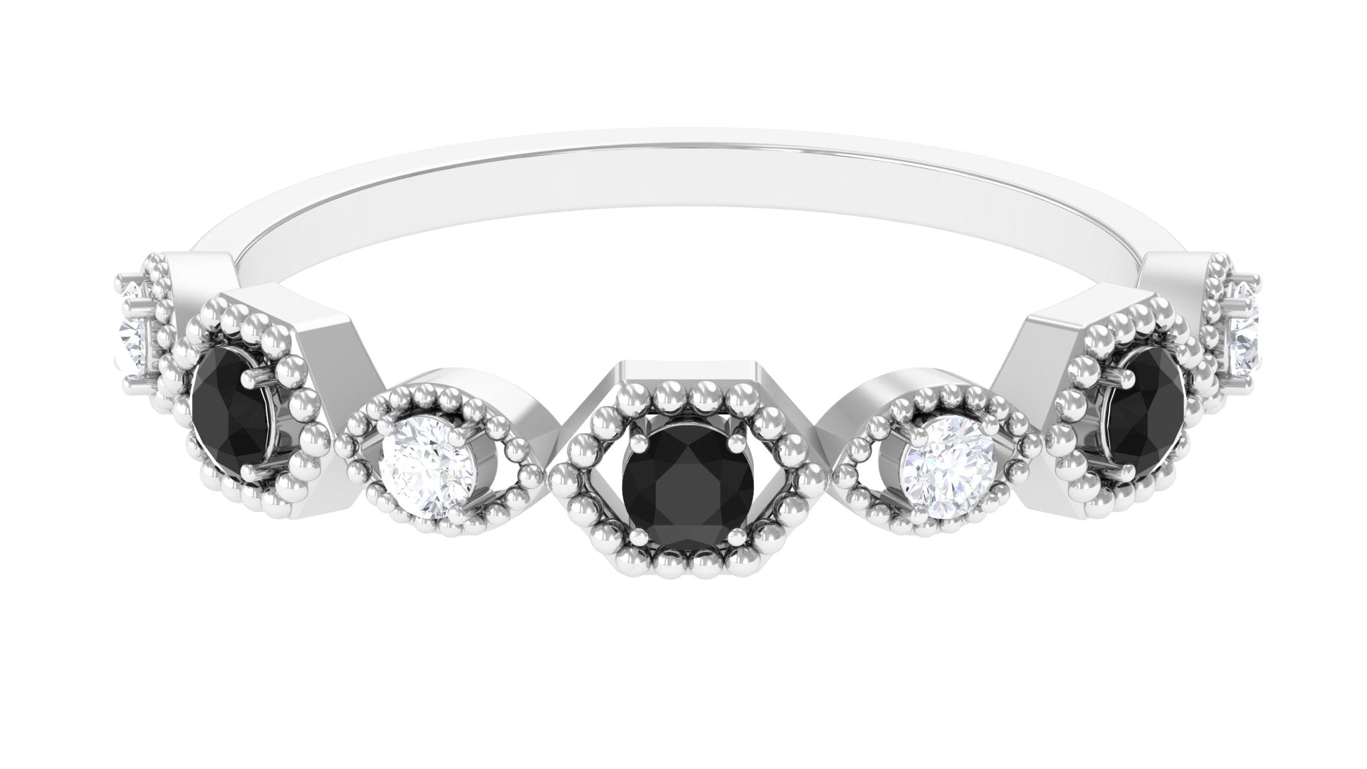 Black Spinel and Diamond Half Eternity Ring in Prong Setting AAA - Rosec Jewels