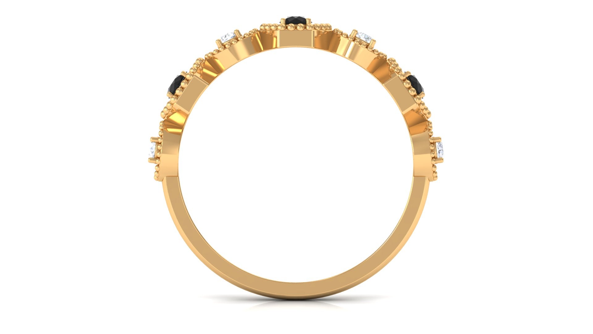 Black Spinel and Diamond Half Eternity Ring in Prong Setting AAA - Rosec Jewels