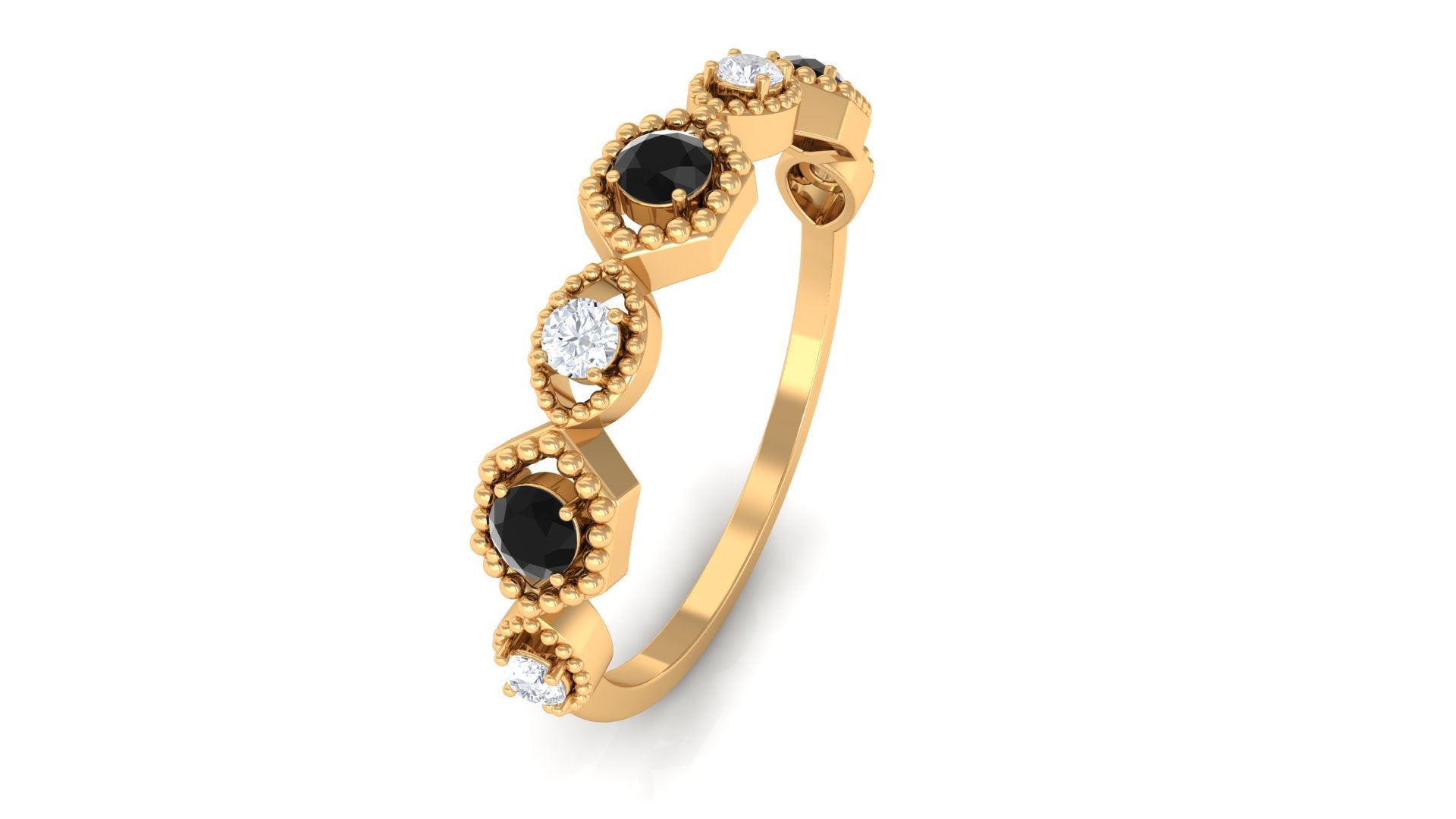 Black Spinel and Diamond Half Eternity Ring in Prong Setting AAA - Rosec Jewels