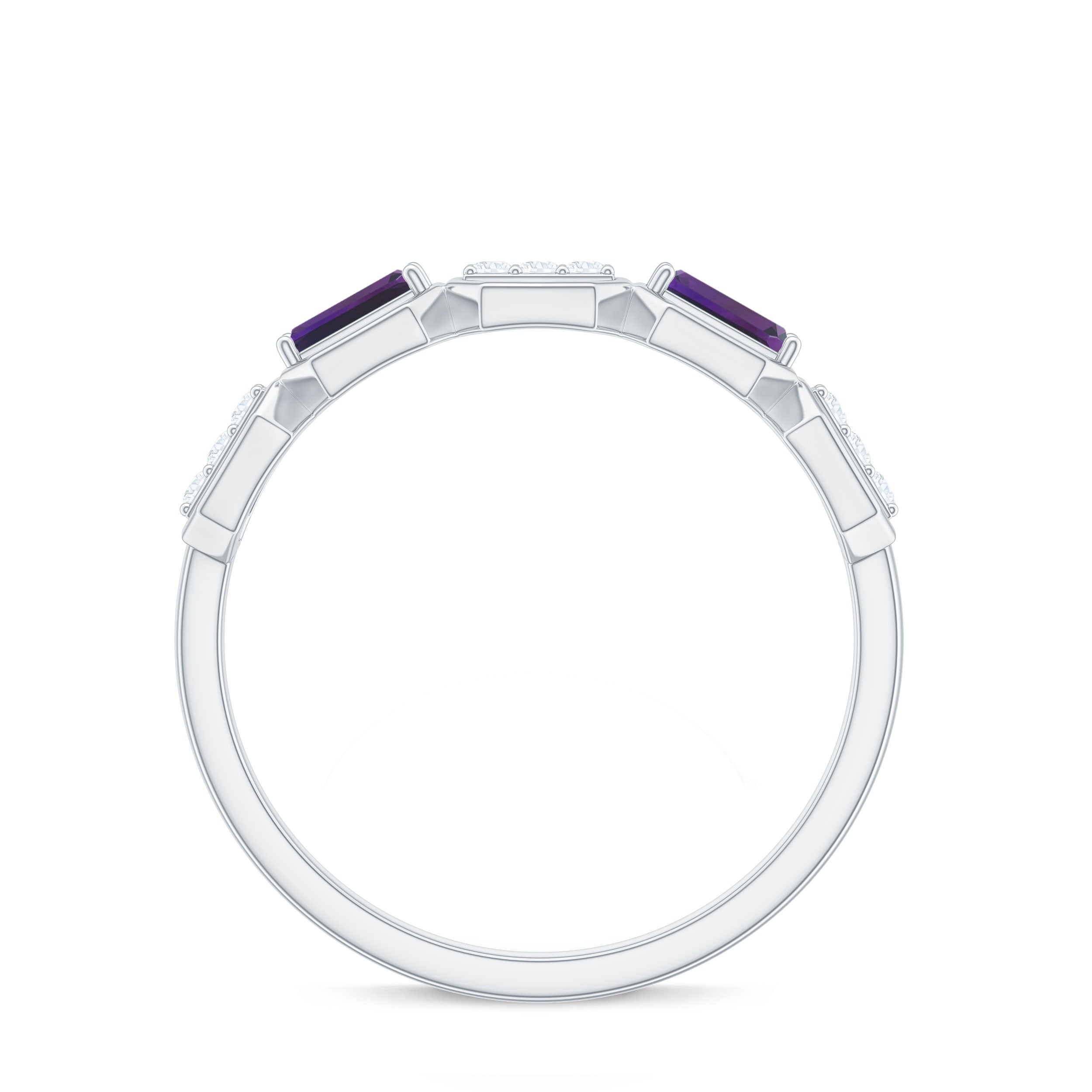 Natural Baguette Amethyst Half Eternity Wedding Band with Diamond AAA - Rosec Jewels