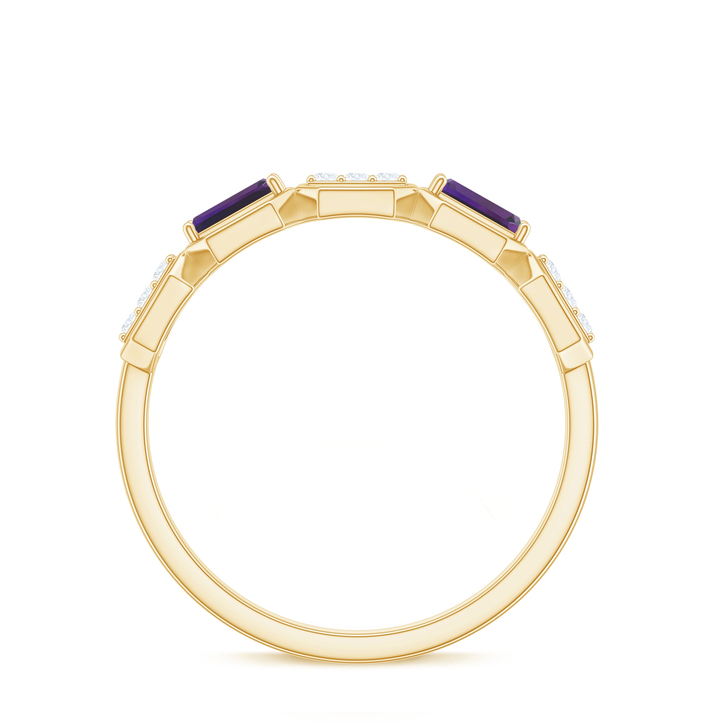 Natural Baguette Amethyst Half Eternity Wedding Band with Diamond AAA - Rosec Jewels
