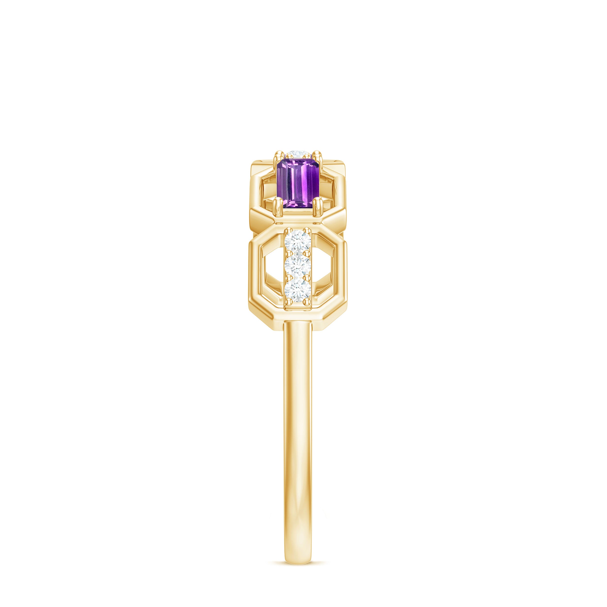 Natural Baguette Amethyst Half Eternity Wedding Band with Diamond AAA - Rosec Jewels