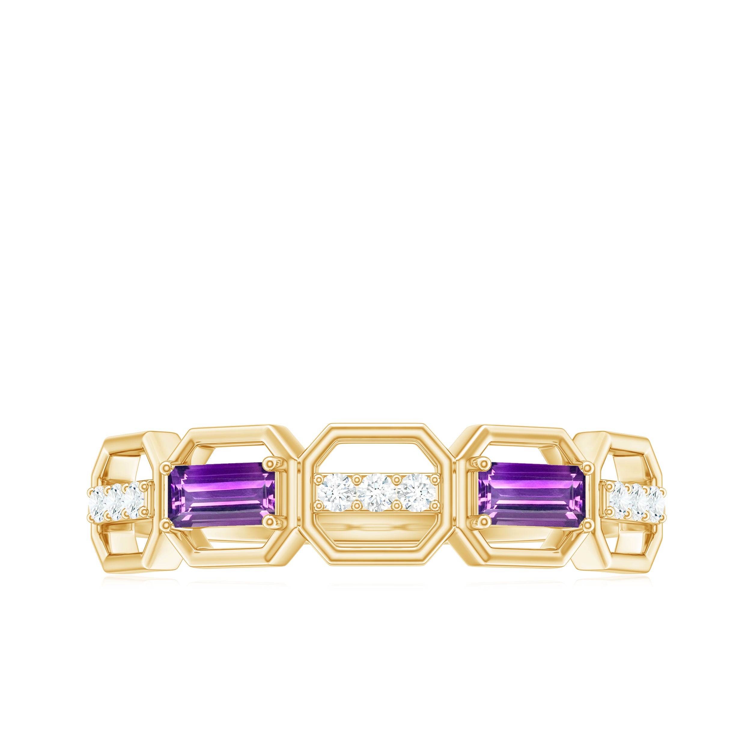 Natural Baguette Amethyst Half Eternity Wedding Band with Diamond AAA - Rosec Jewels