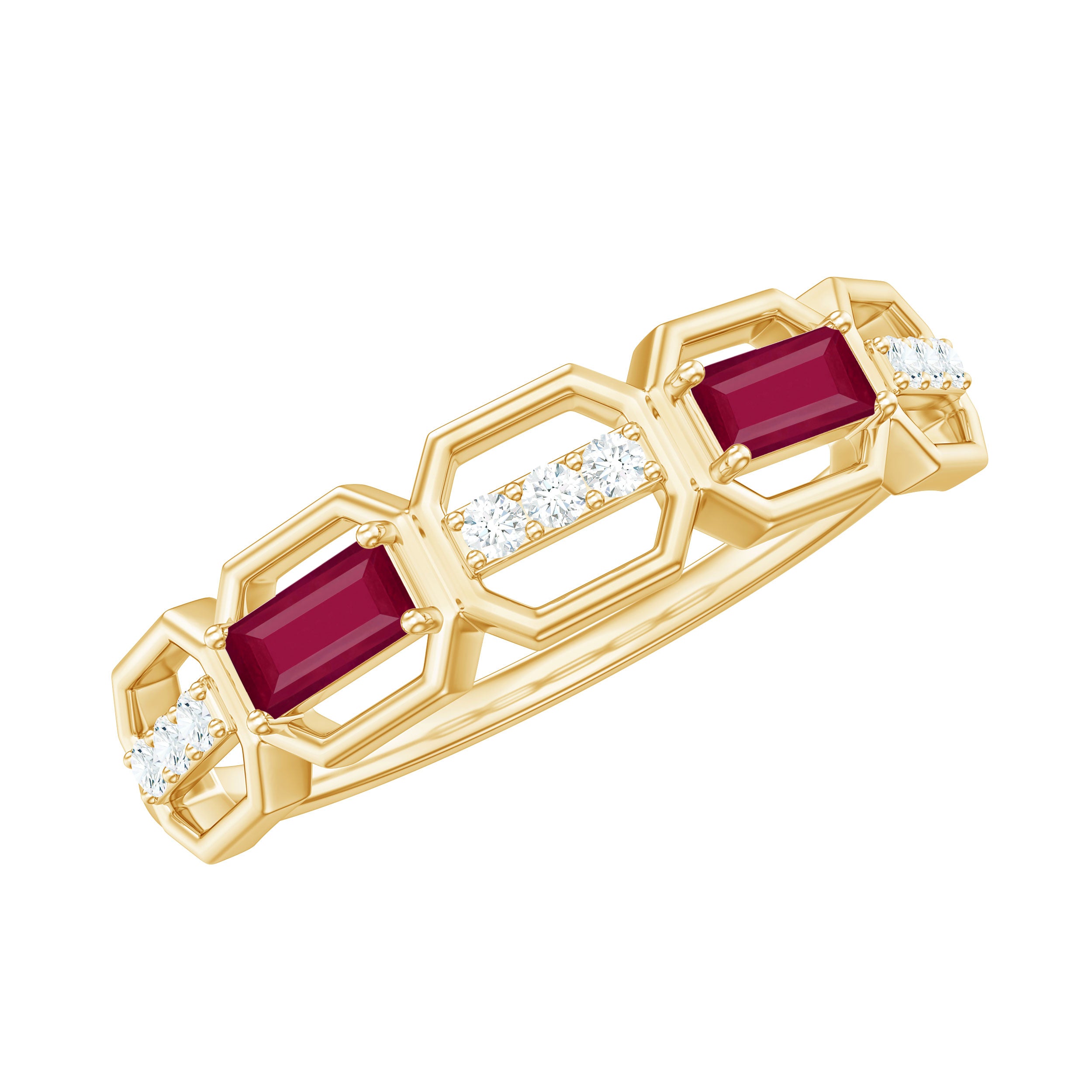 Rosec Jewels-Natural Baguette Ruby Band Ring with Diamond