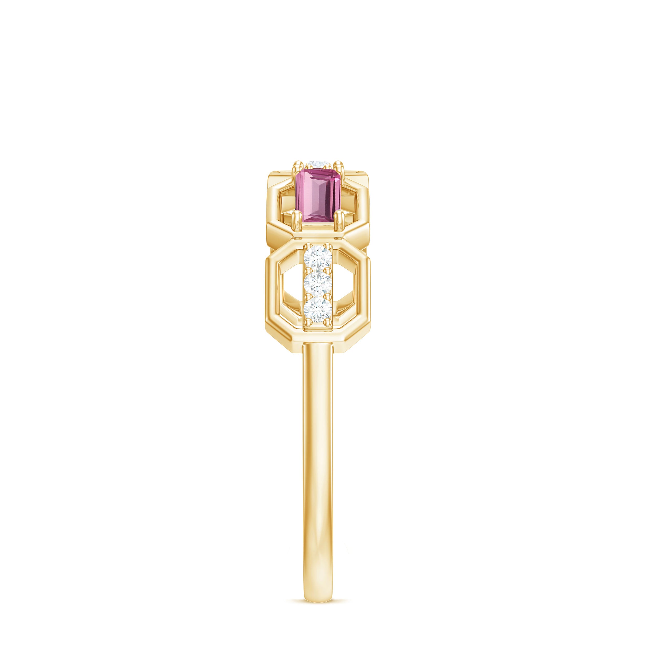 Rosec Jewels-Pink Tourmaline and Diamond Geometric Half Eternity Ring