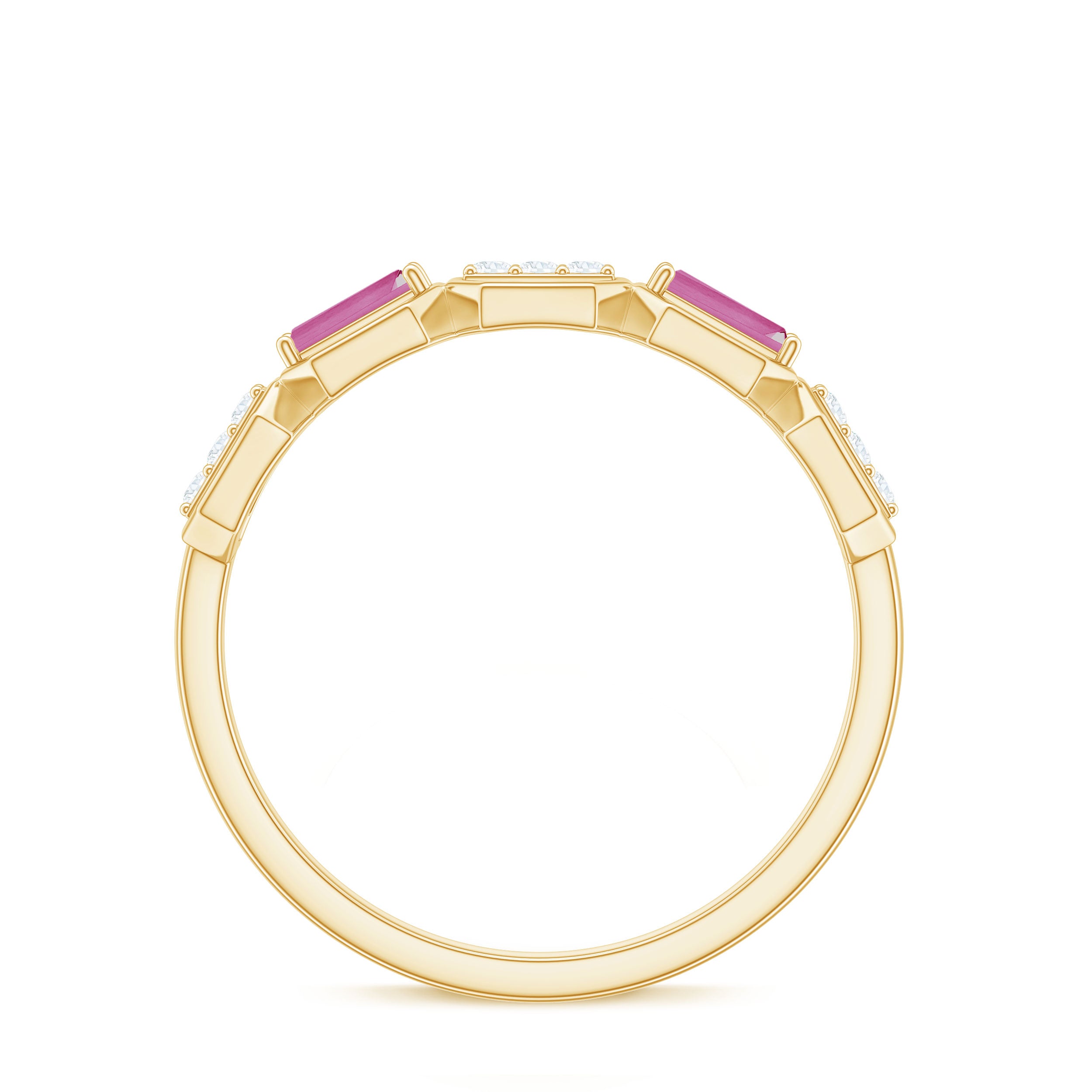 Rosec Jewels-Pink Tourmaline and Diamond Geometric Half Eternity Ring