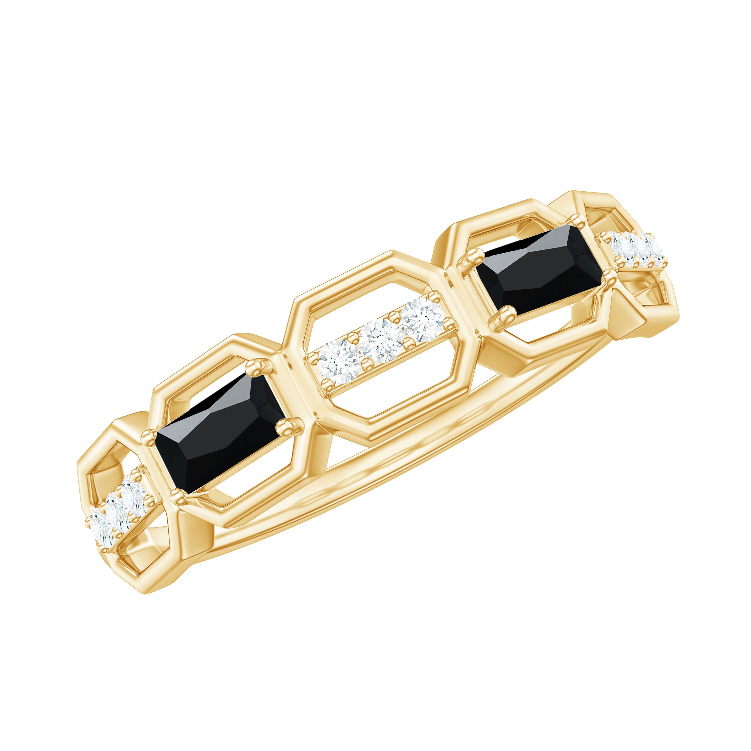 Natural Baguette Black Spinel Diamond Geometric Band Ring AAA - Rosec Jewels