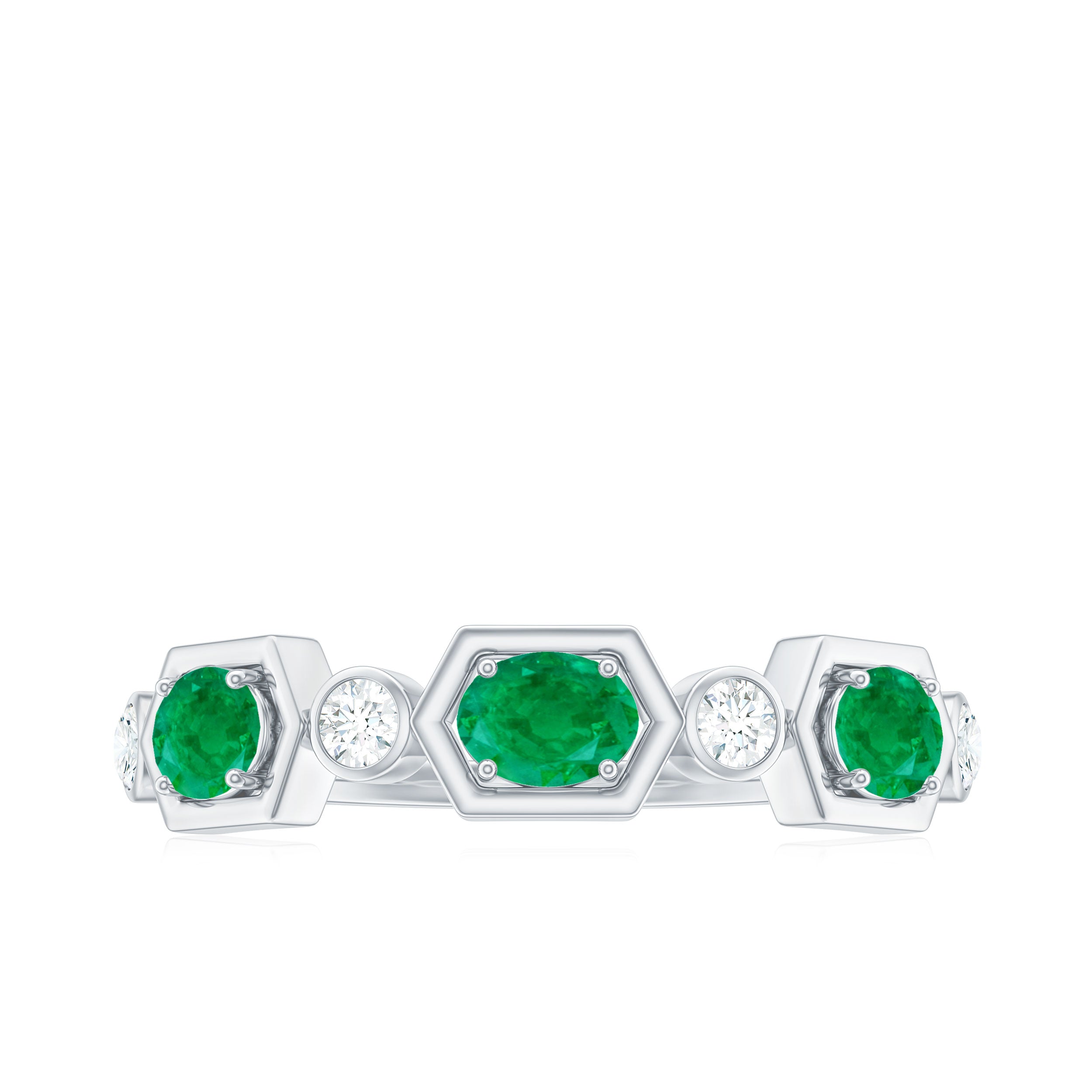 Classic Oval Emerald Diamond Half Eternity Band Ring in East West Style AAA - Rosec Jewels