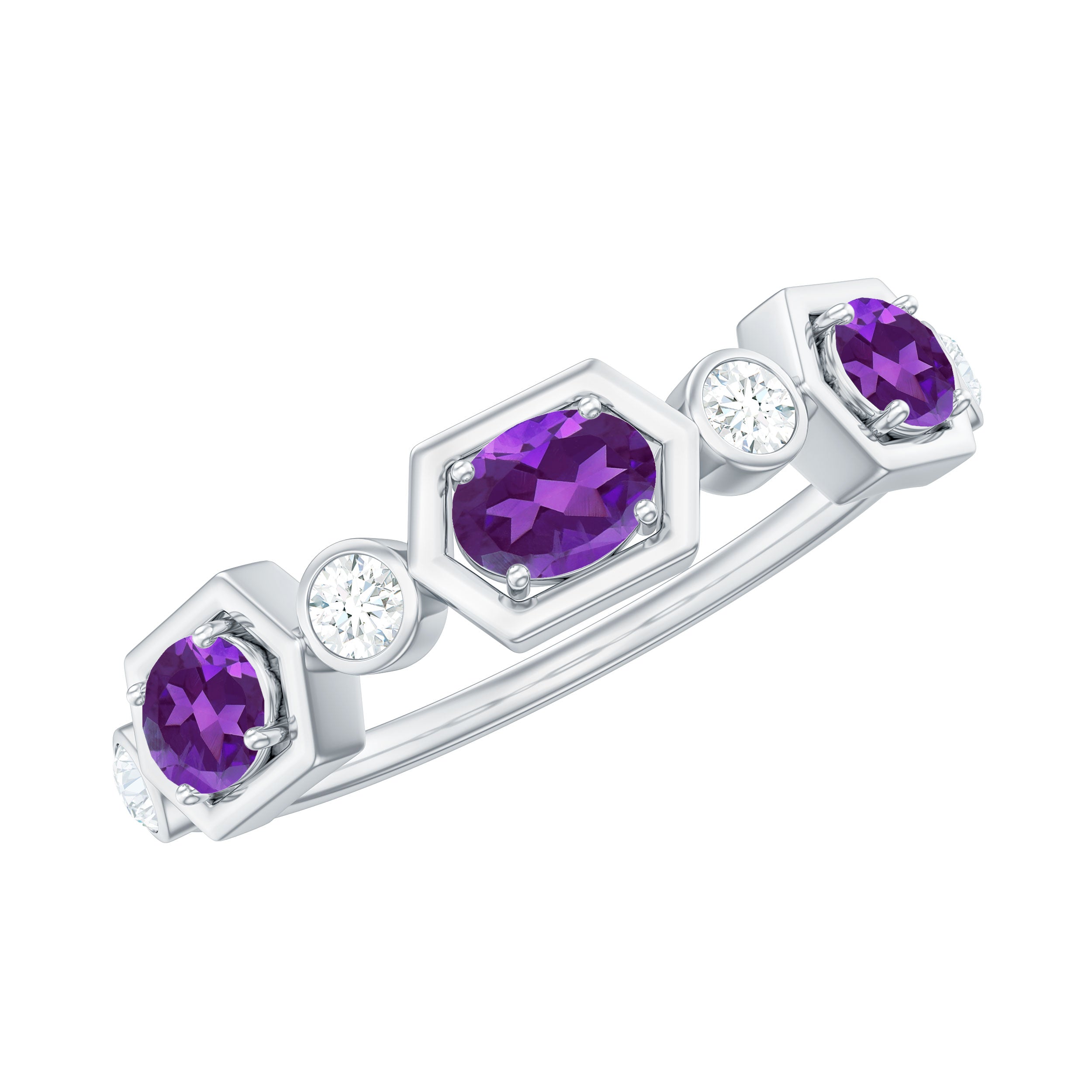 Oval Amethyst and Diamond Half Eternity Ring
