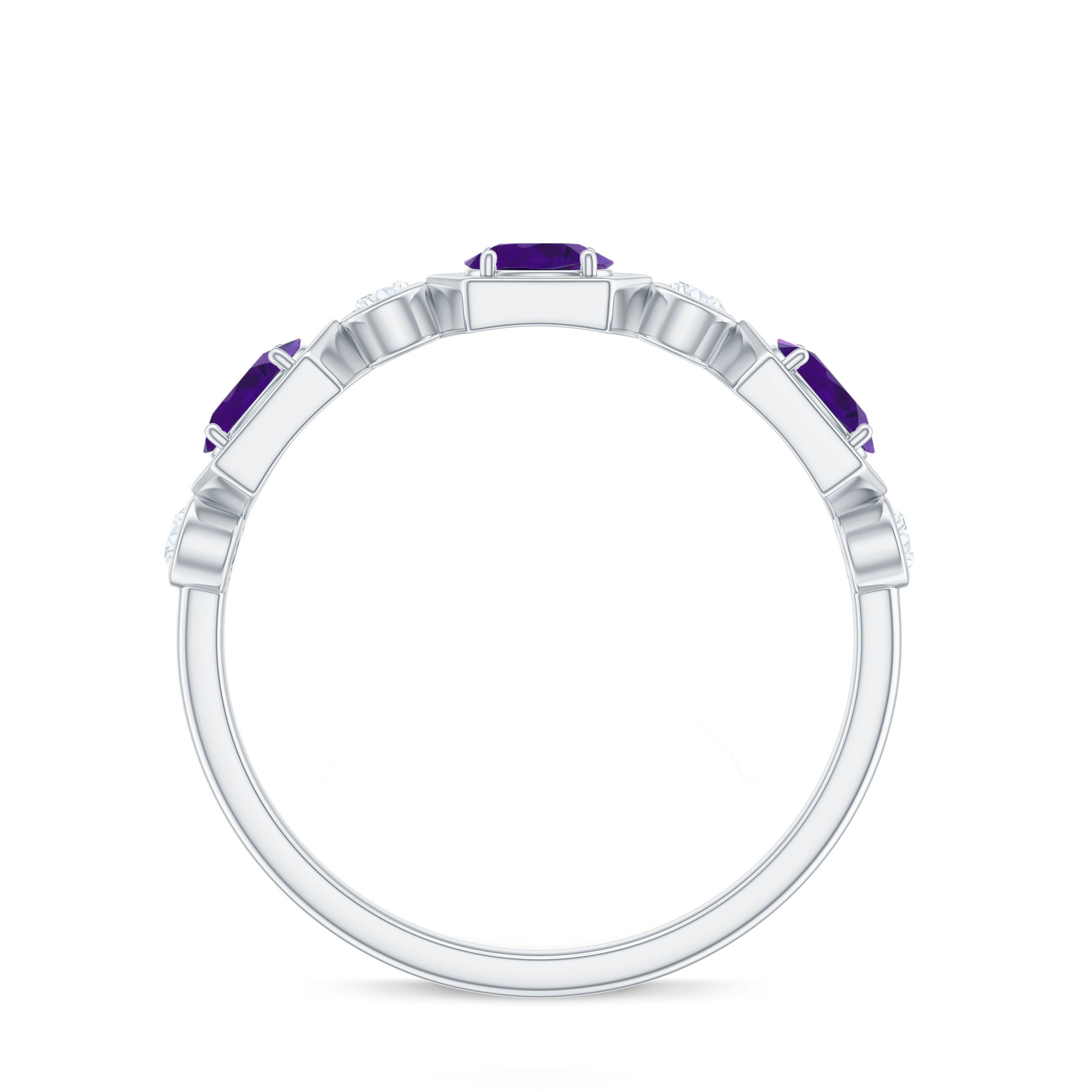 East West Style Amethyst Half Eternity Ring with Diamond AAA - Rosec Jewels