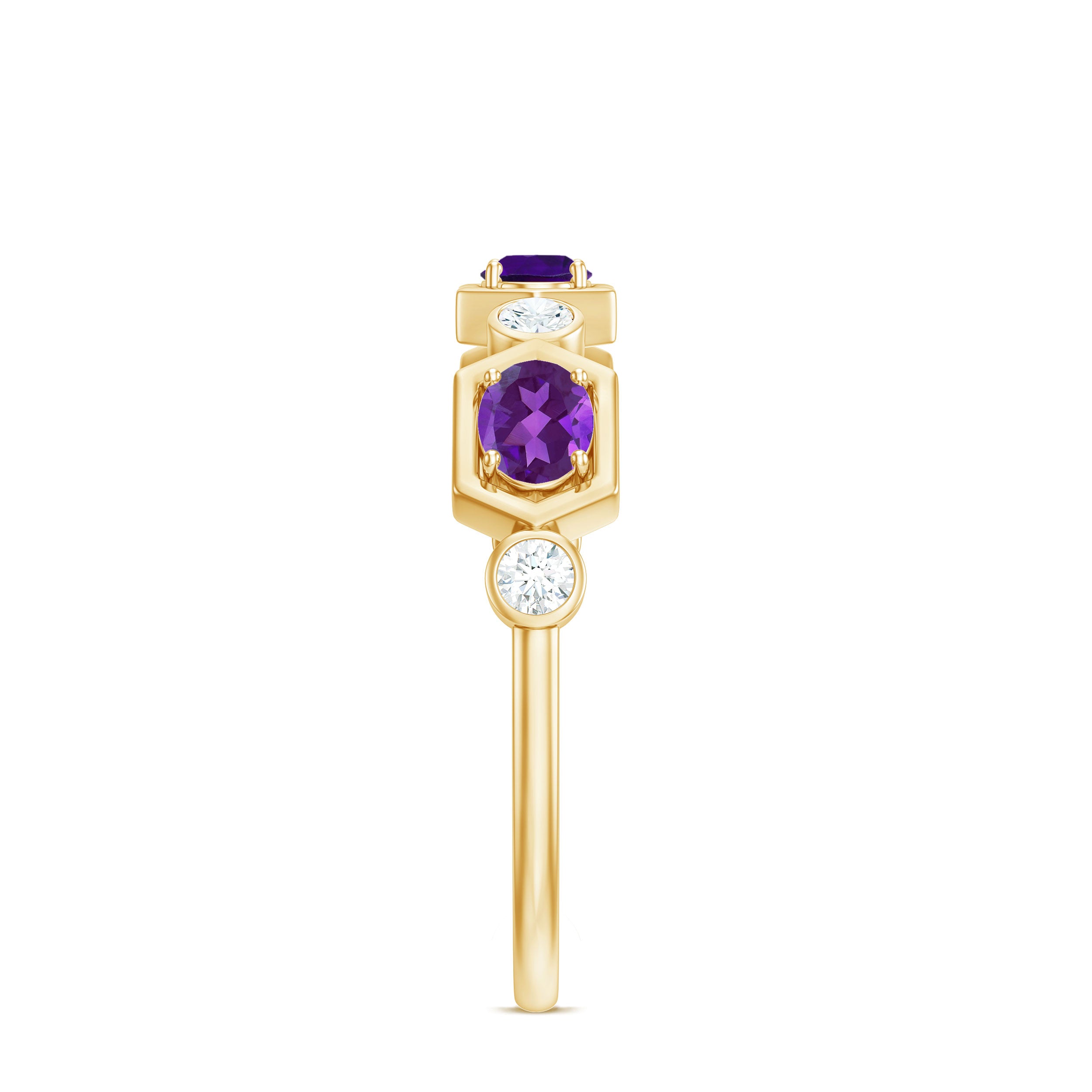 East West Style Amethyst Half Eternity Ring with Diamond AAA - Rosec Jewels