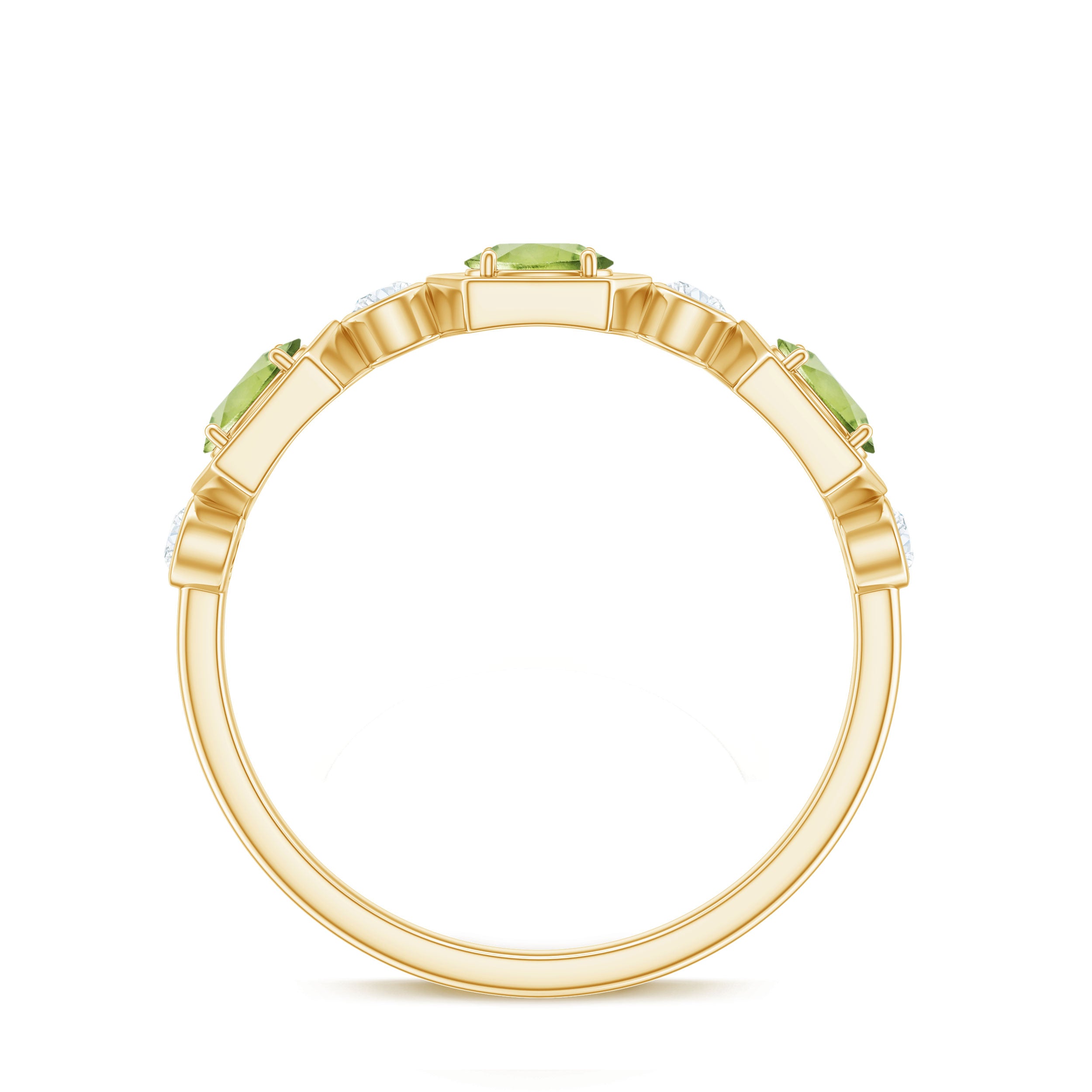 Natural Oval Peridot Diamond Half Eternity Ring for Women AAA - Rosec Jewels