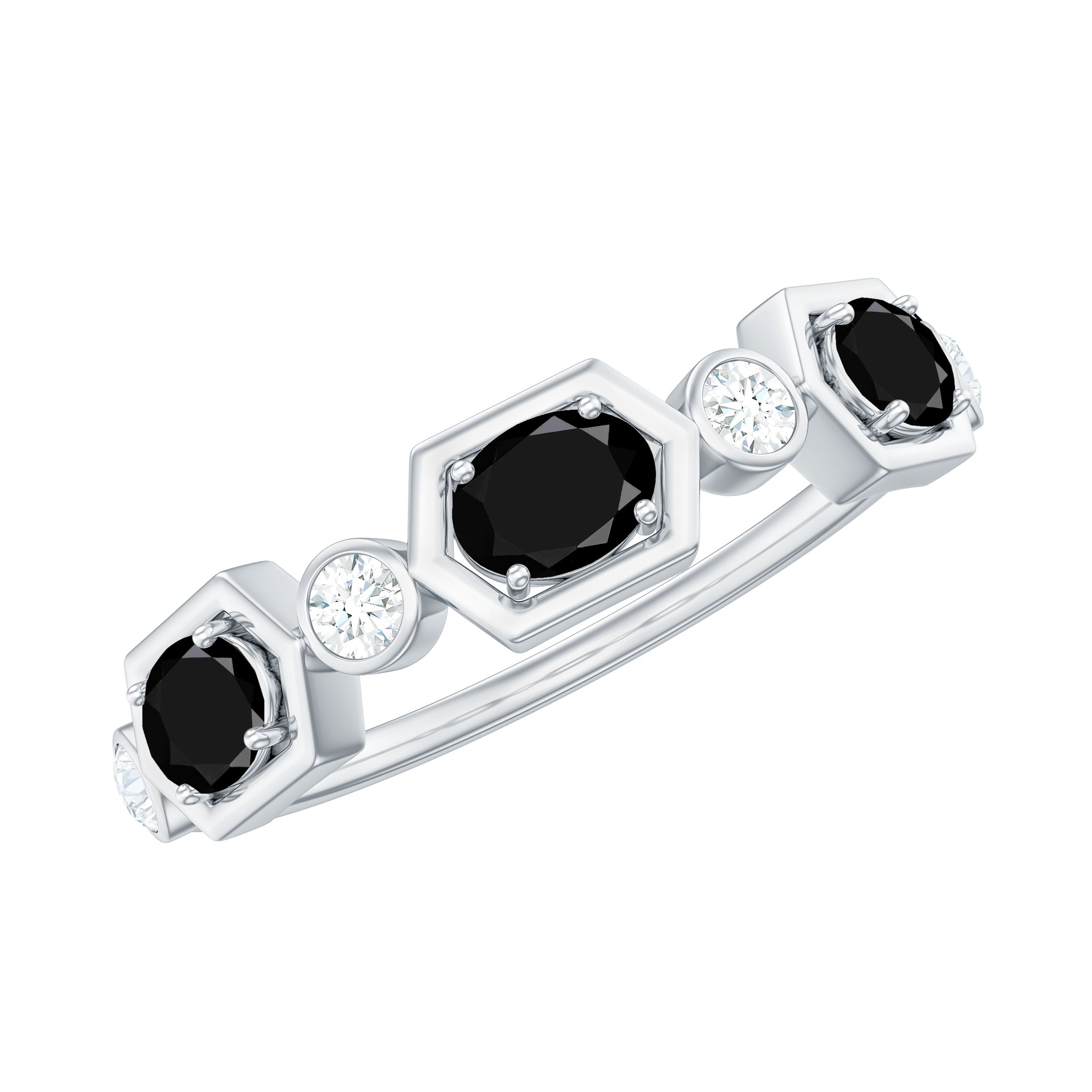 Black Spinel and Diamond Eternity Anniversary Wedding Ring