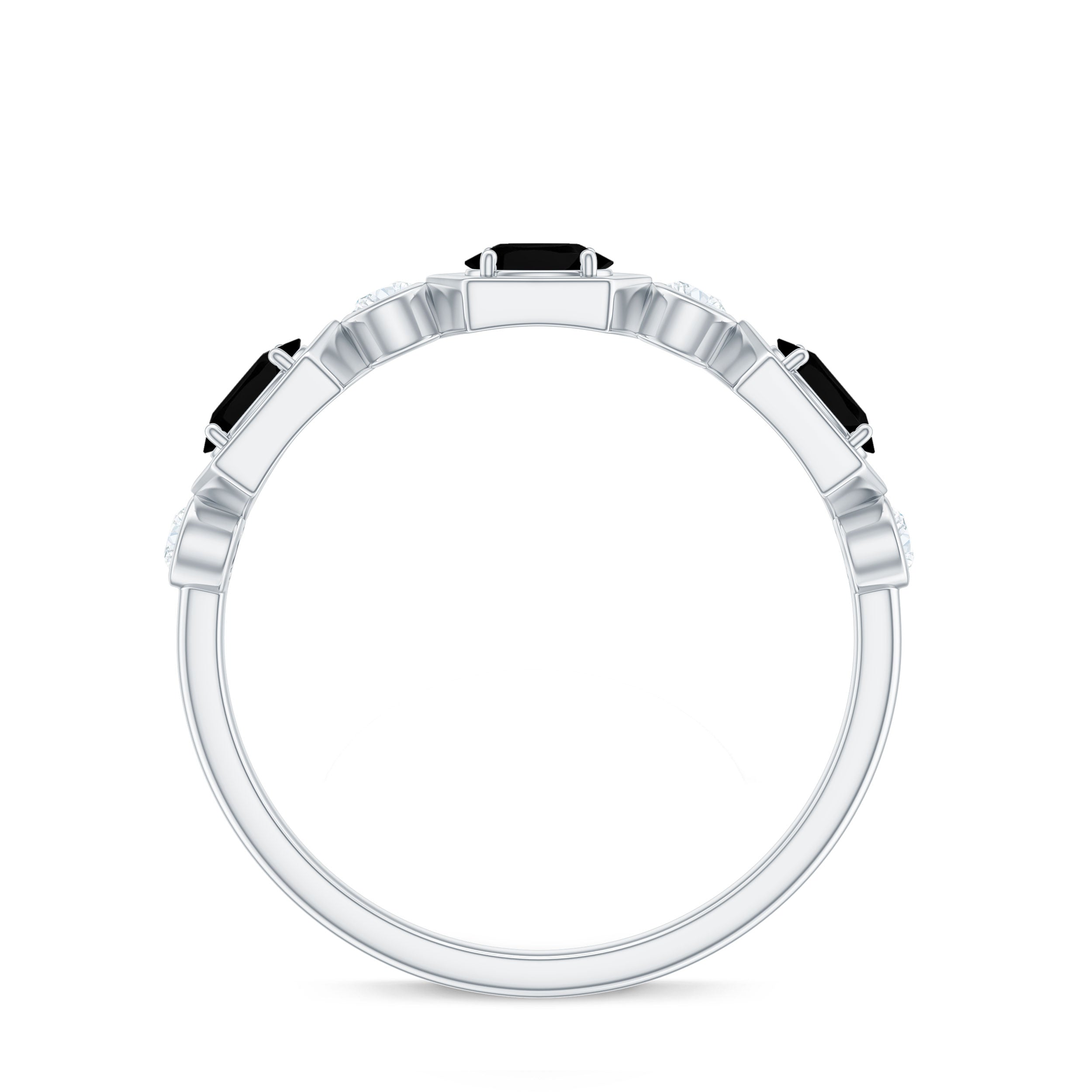 Real Black Spinel Diamond Half Eternity Ring in East West Style AAA - Rosec Jewels