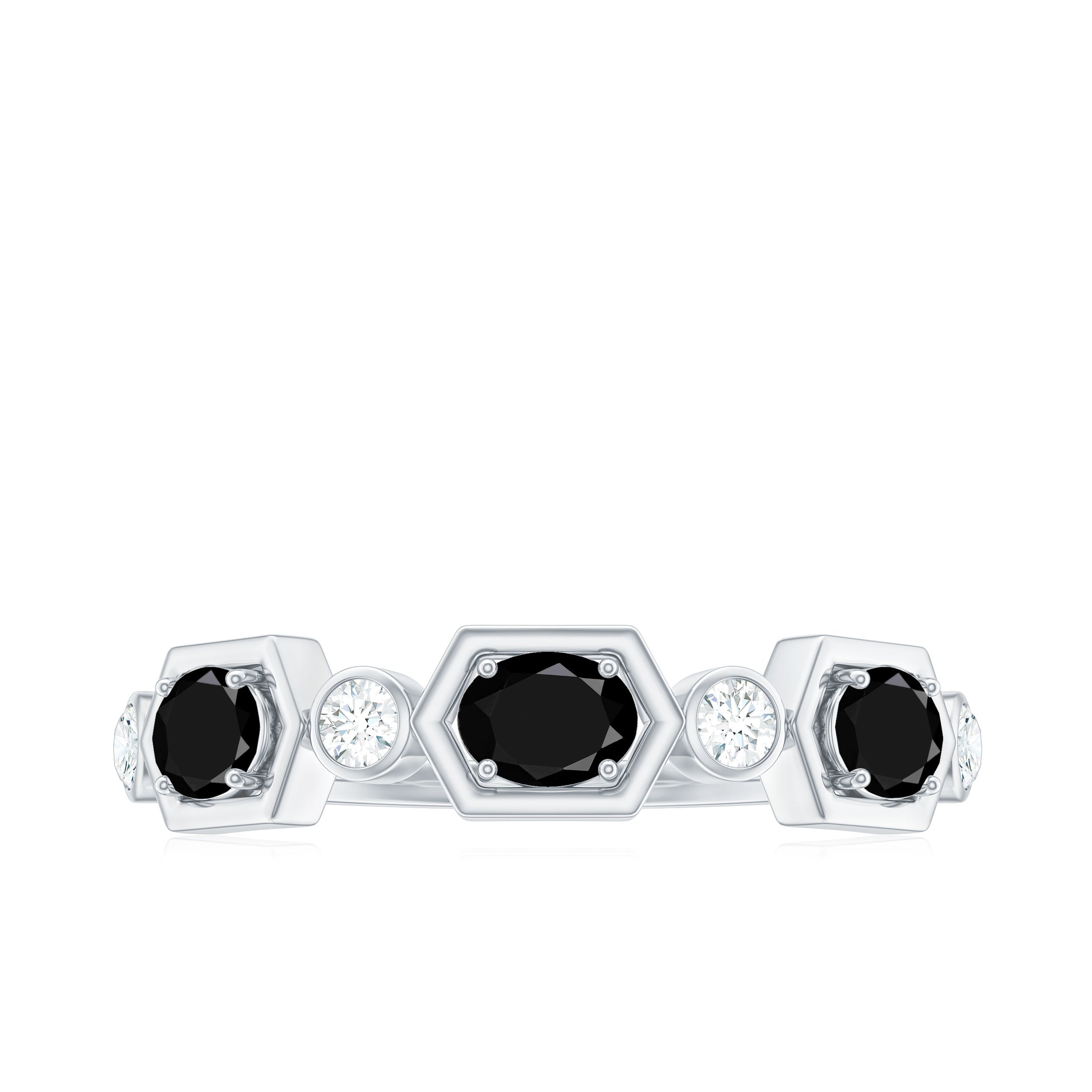 Real Black Spinel Diamond Half Eternity Ring in East West Style AAA - Rosec Jewels