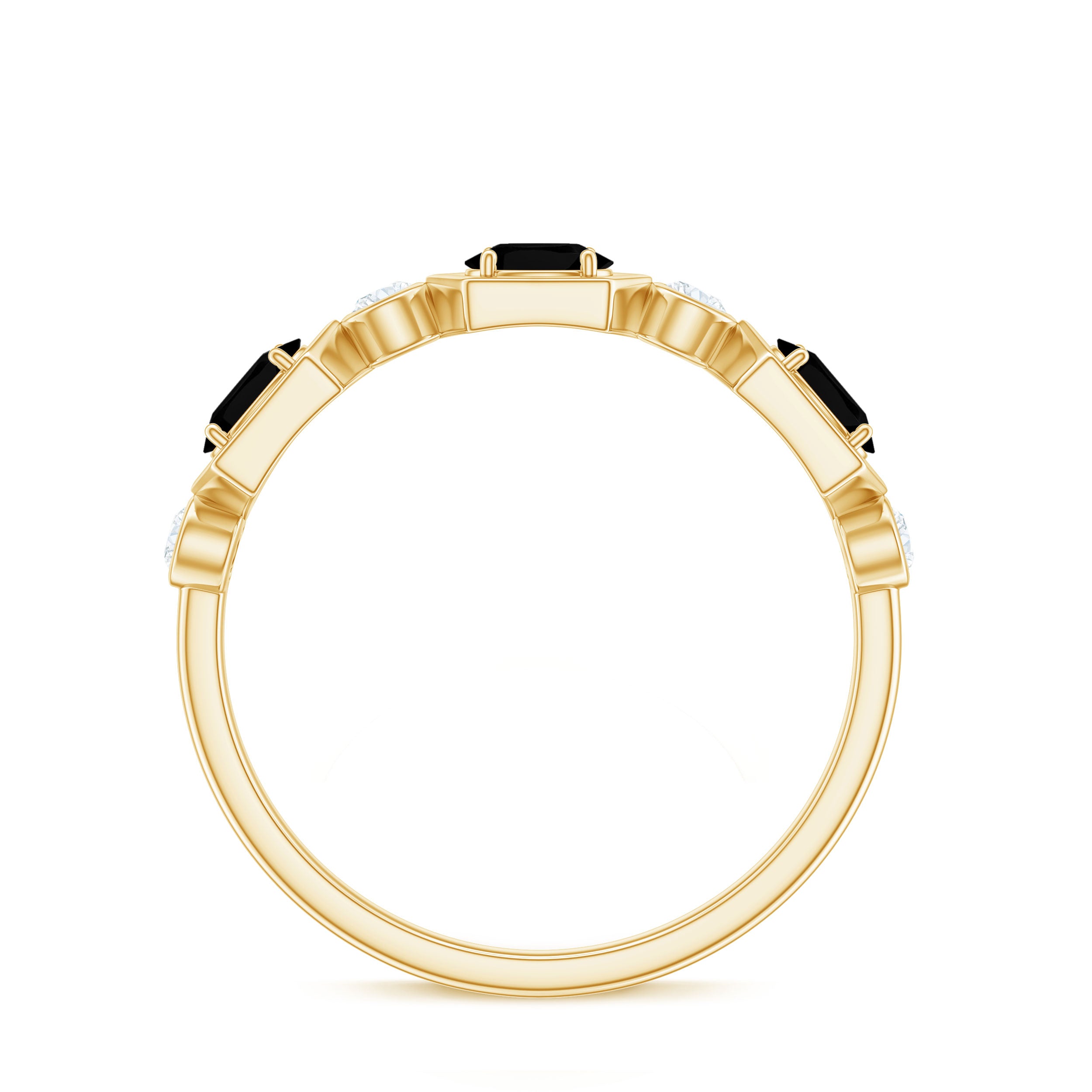 Real Black Spinel Diamond Half Eternity Ring in East West Style AAA - Rosec Jewels