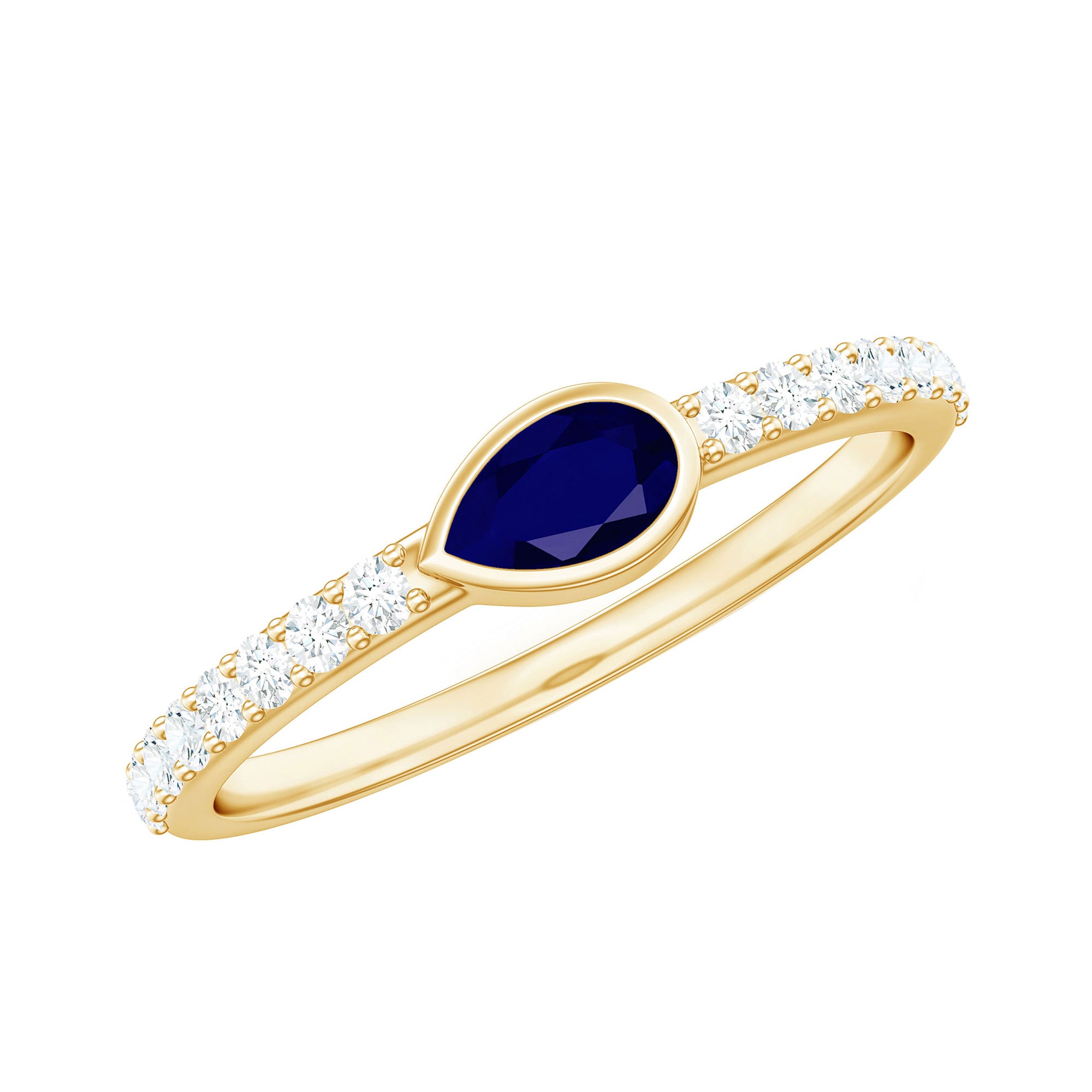 Real Pear Shape Blue Sapphire Promise Ring with Diamond AAA - Rosec Jewels