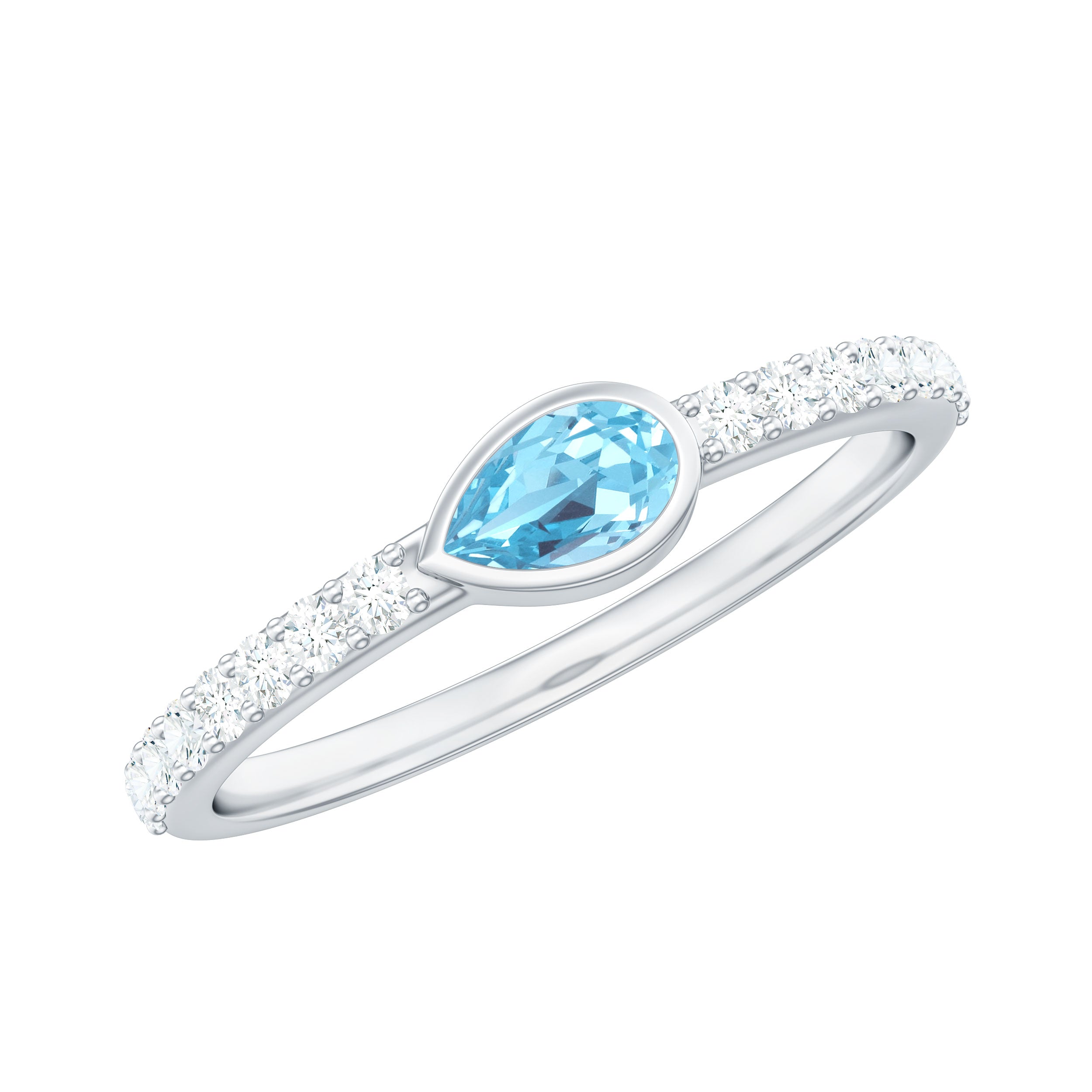 Pear Cut Aquamarine Promise Ring with Diamond AAA - Rosec Jewels