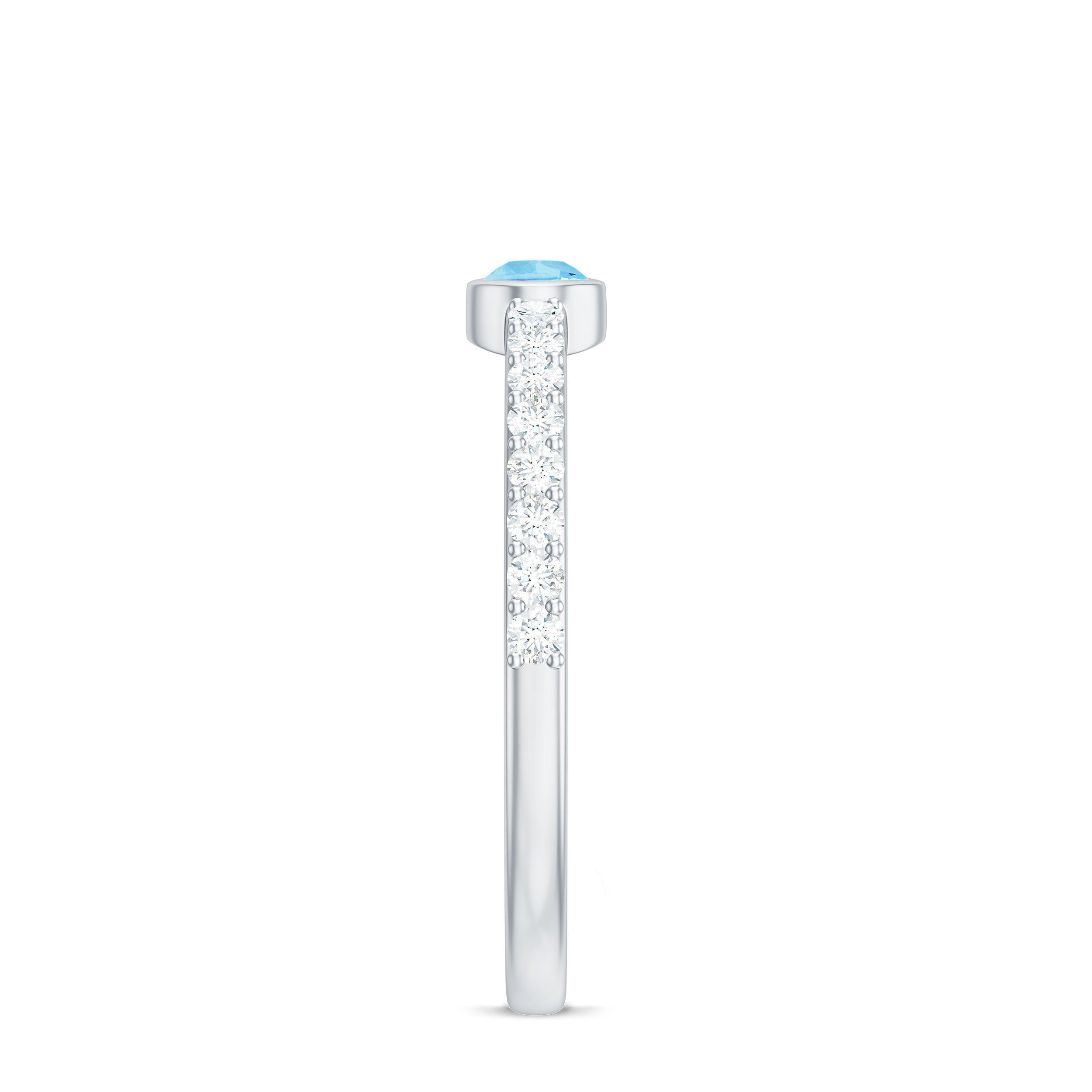 Pear Cut Aquamarine Promise Ring with Diamond AAA - Rosec Jewels