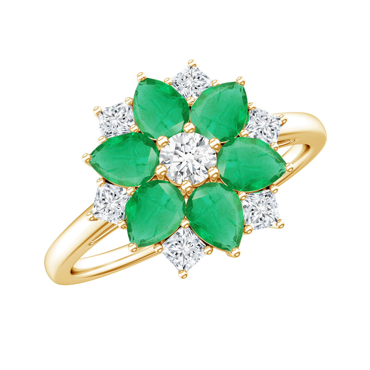 Genuine Emerald and Diamond Nature Inspired Statement Ring AAA - Rosec Jewels
