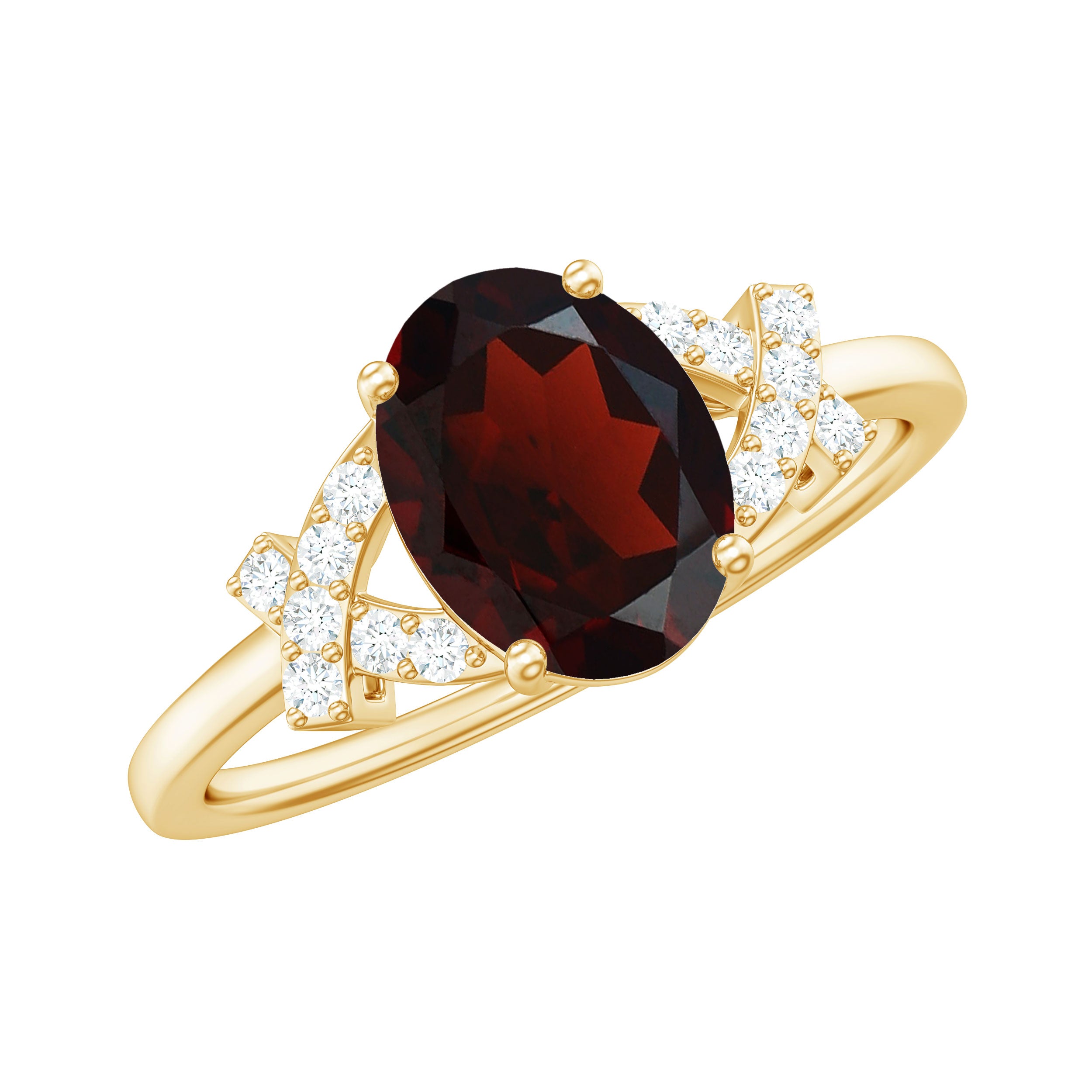 Real 6X8mm Garnet Oval Engagement Ring with Diamond Split Shank AAA - Rosec Jewels