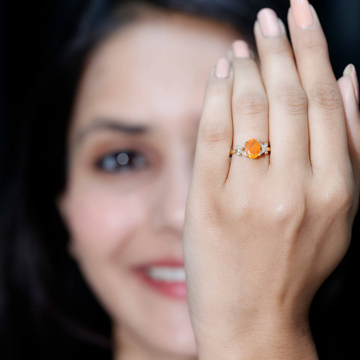1 Carat Oval Fire Opal and Diamond Engagement Ring with Split Shank AAA - Rosec Jewels