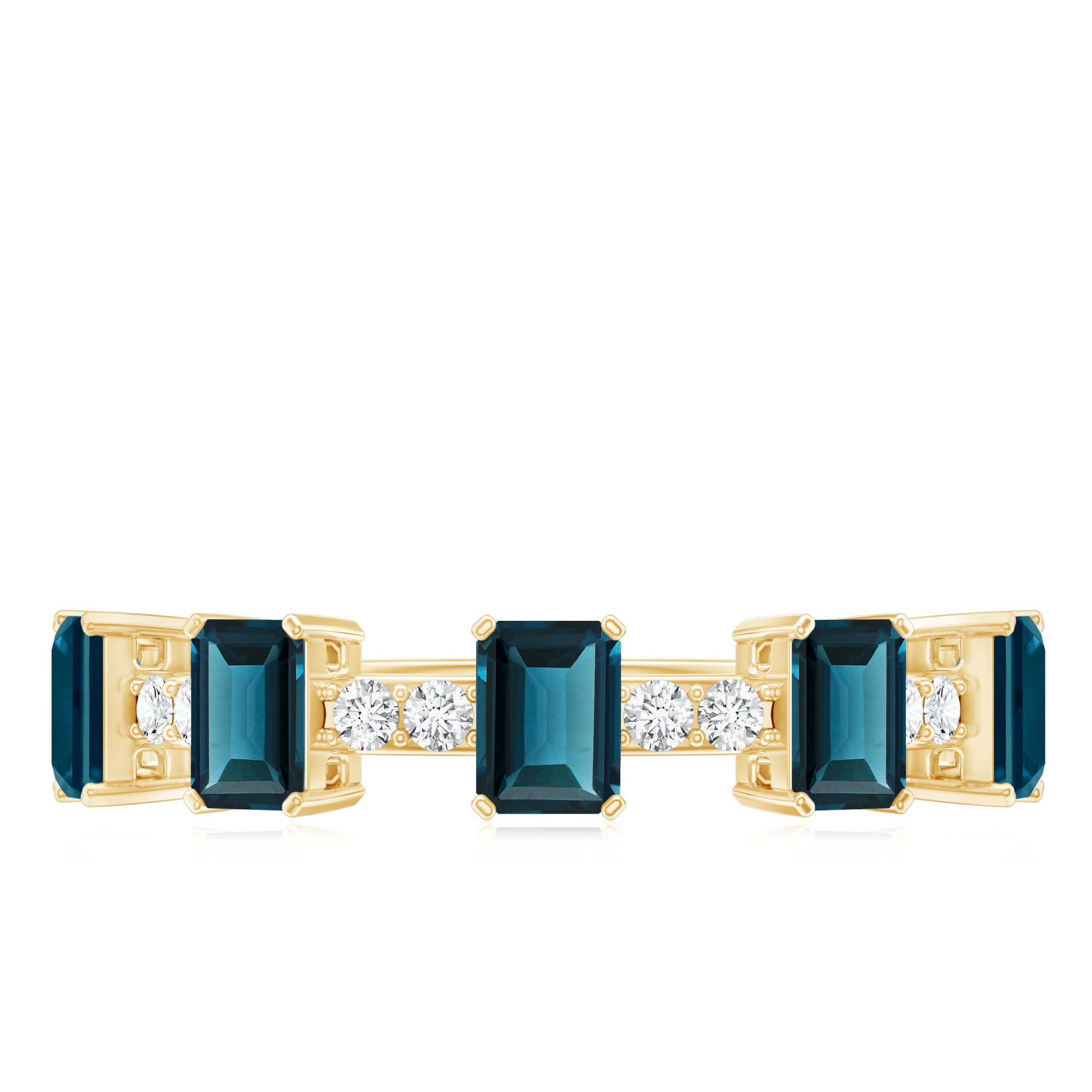 4X6mm Emerald Cut London Blue Topaz Half Eternity Band with Diamond AAA - Rosec Jewels