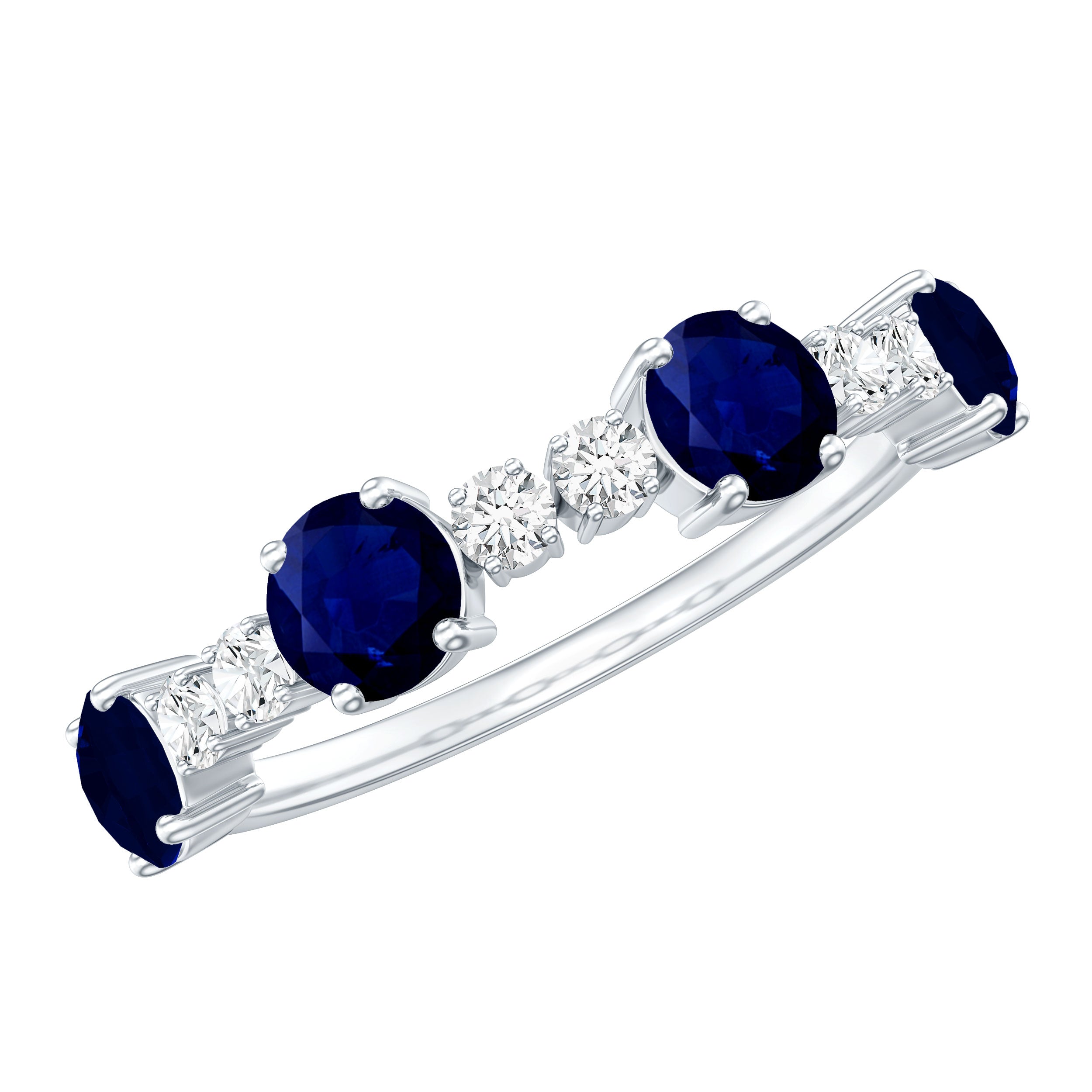 Genuine Blue Sapphire Half Eternity Ring with Diamond AAA - Rosec Jewels