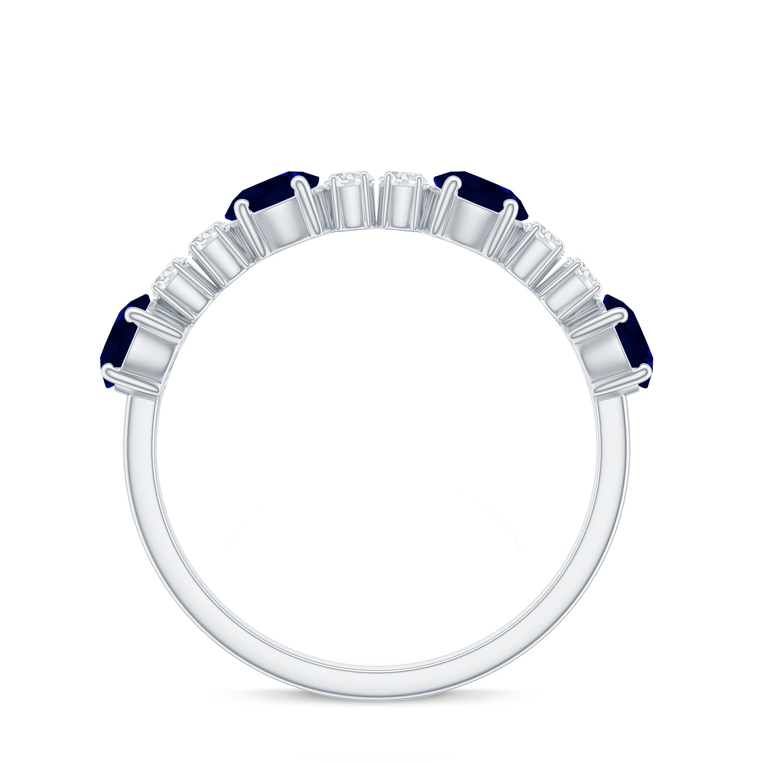 Genuine Blue Sapphire Half Eternity Ring with Diamond AAA - Rosec Jewels