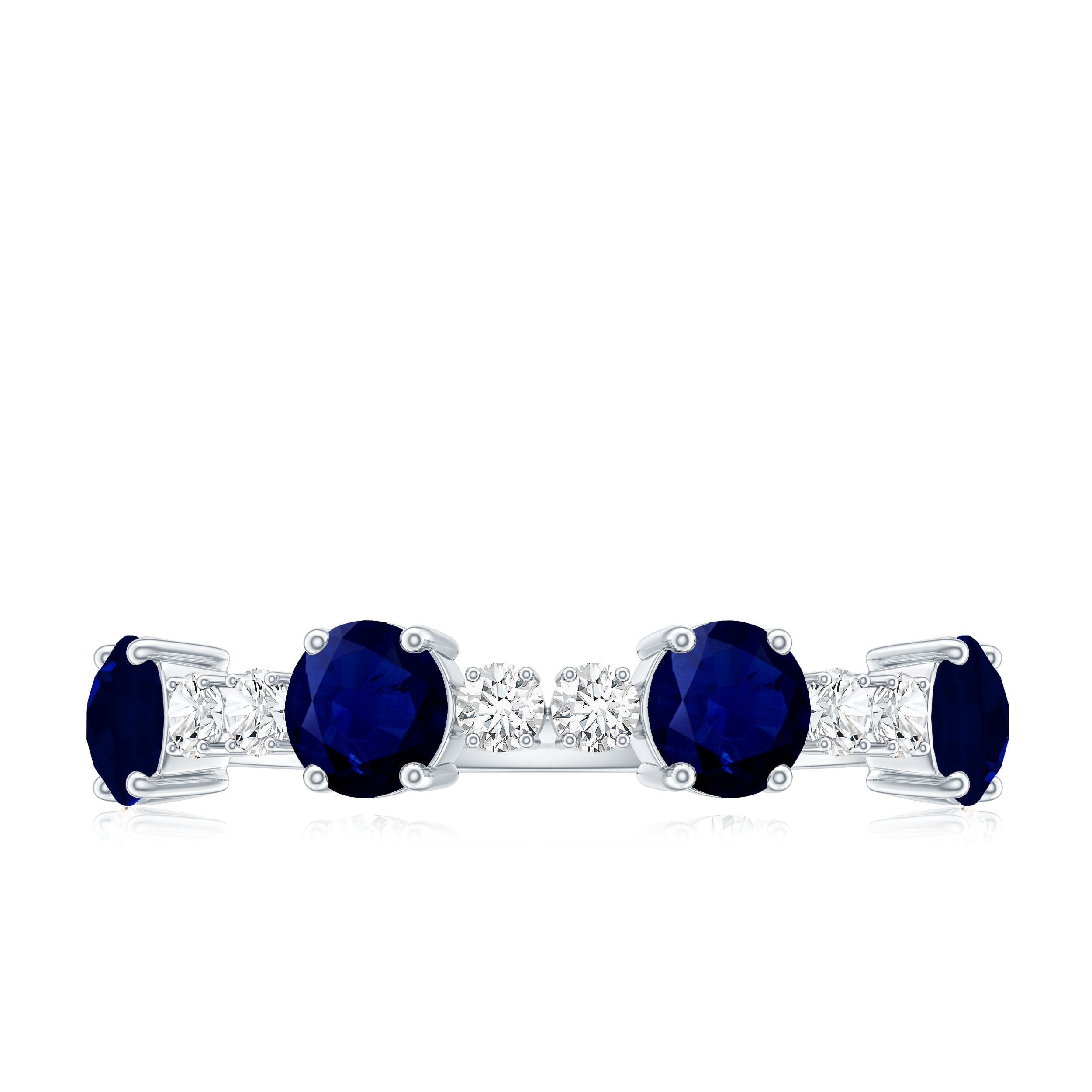 Genuine Blue Sapphire Half Eternity Ring with Diamond AAA - Rosec Jewels