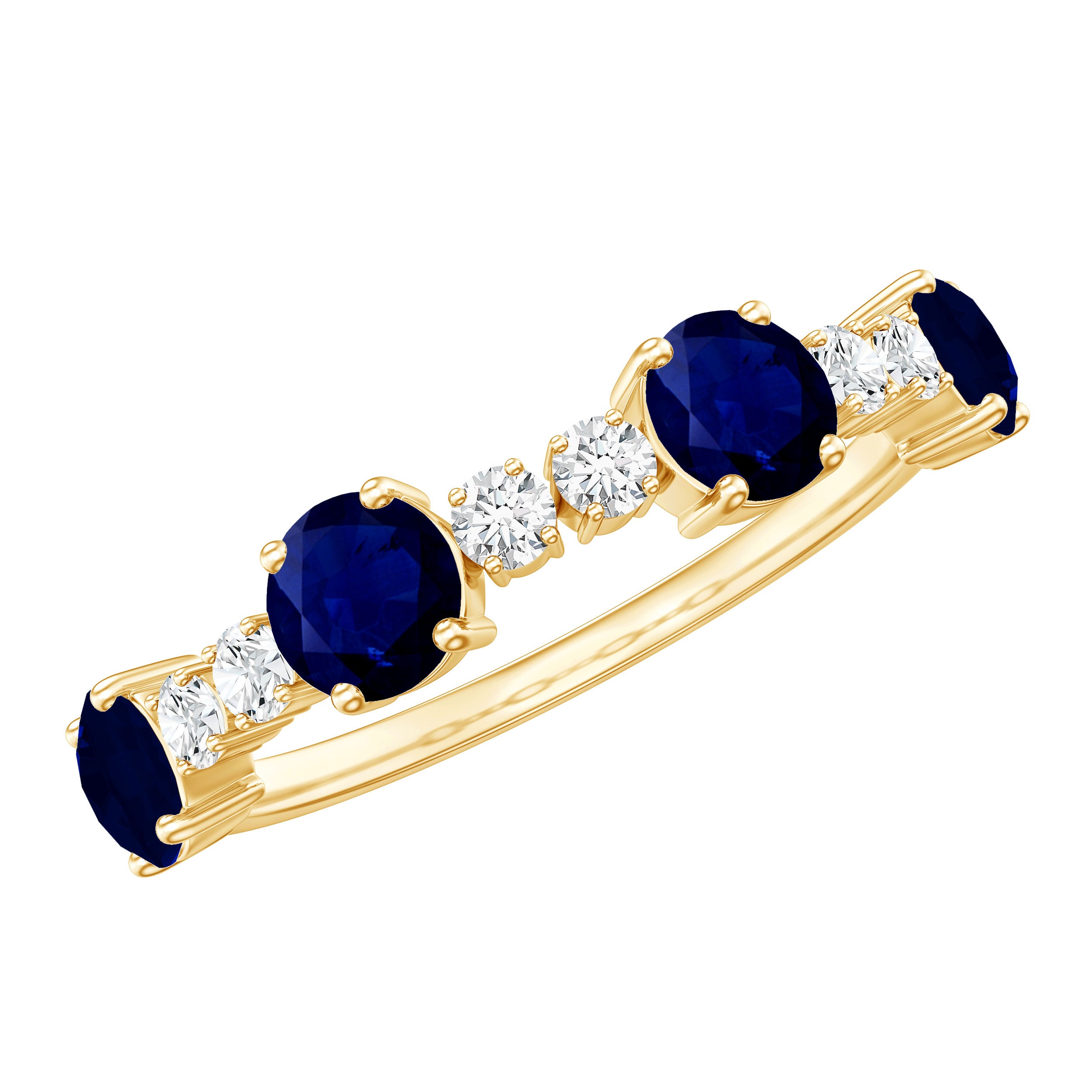 Genuine Blue Sapphire Half Eternity Ring with Diamond AAA - Rosec Jewels